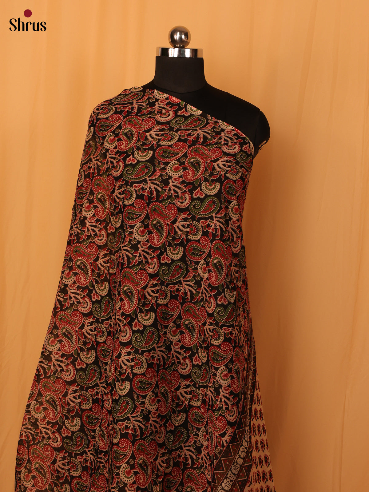 Black Kalamkari Cotton Dupatta - MCL28140 - Shop on Shrus.com