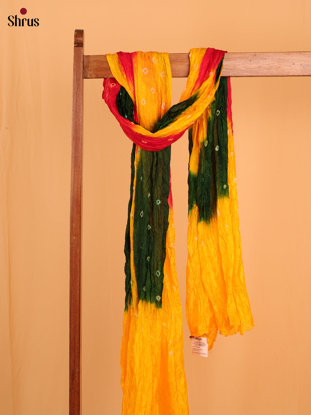 Yellow With Green Bandhani Synthetic Dupatta - Shop on Shrus.com