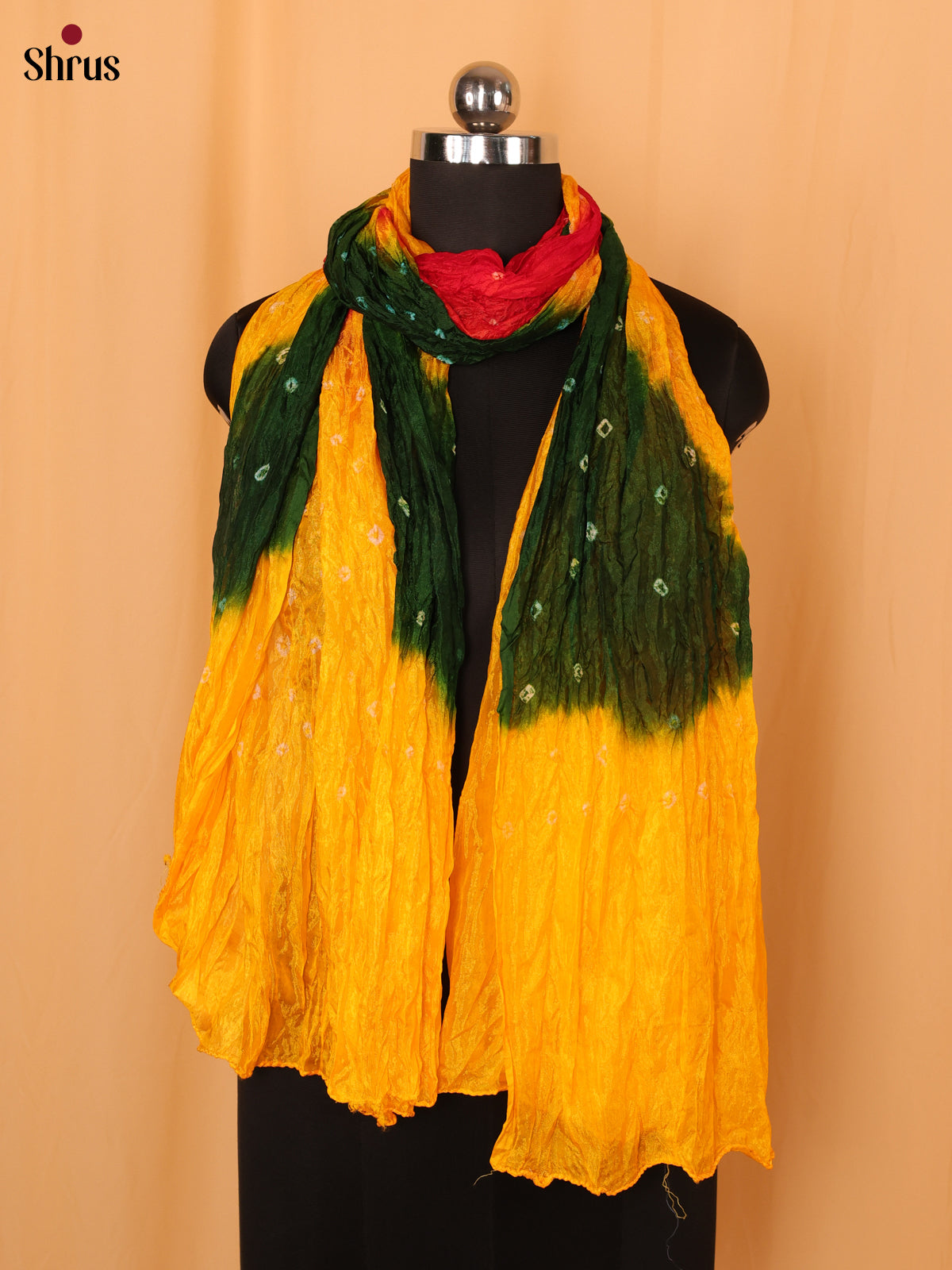 Yellow With Green Bandhani Synthetic Dupatta - Shop on Shrus.com