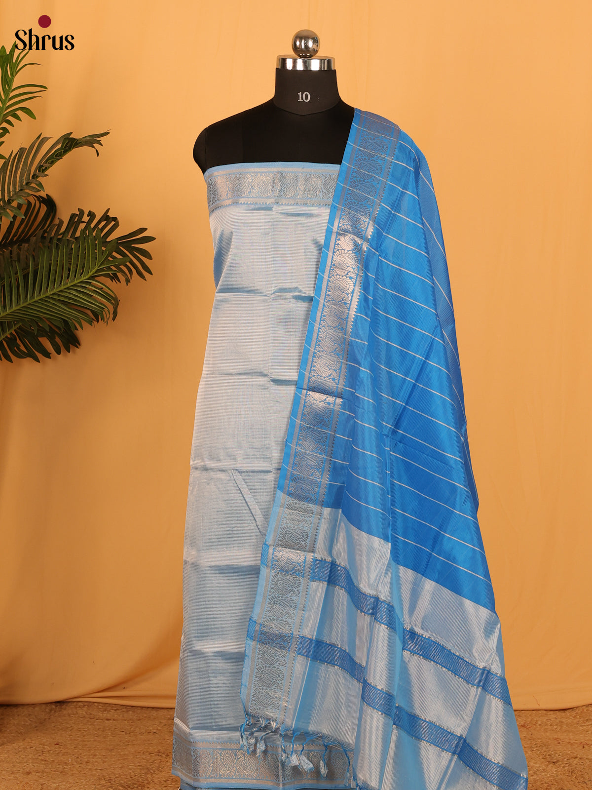 Pale Blue & Blue Managalagiri Cotton Unstitched Top & Dupatta - MDA04014 - Shop on Shrus.com