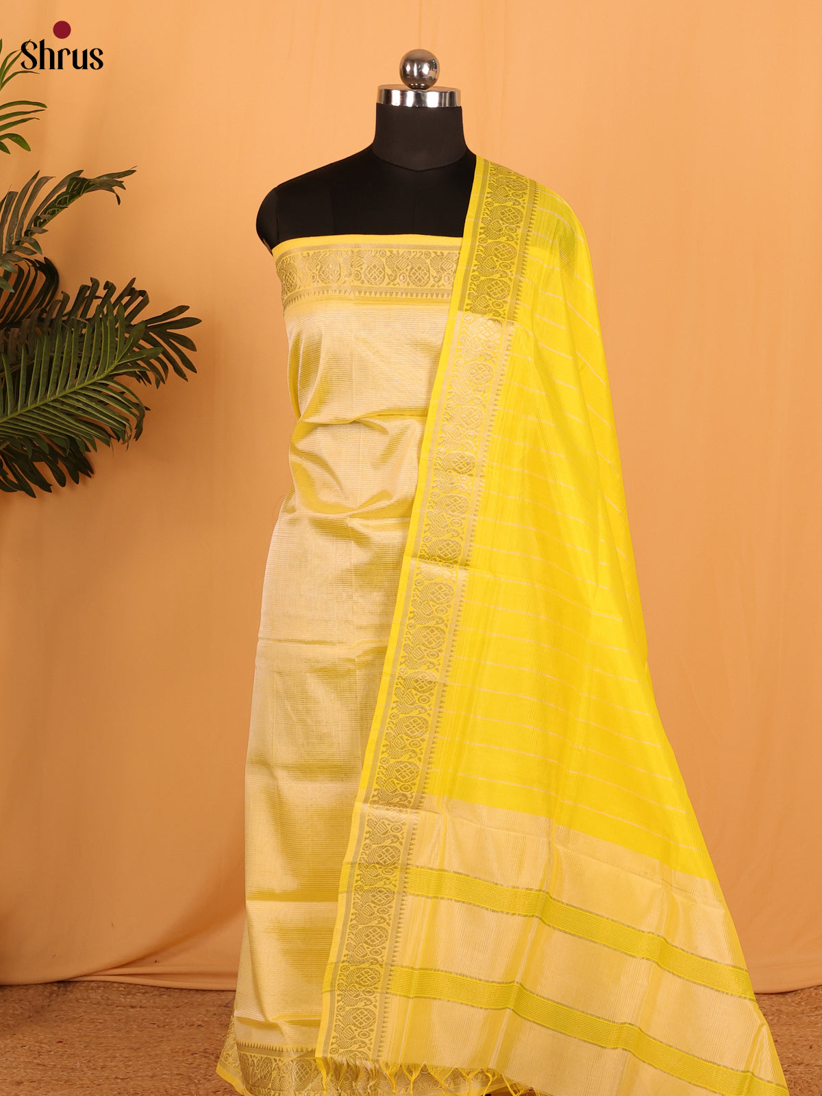 Yellow Managalagiri Cotton Unstitched Top & Dupatta - MDA04018 - Shop on Shrus.com