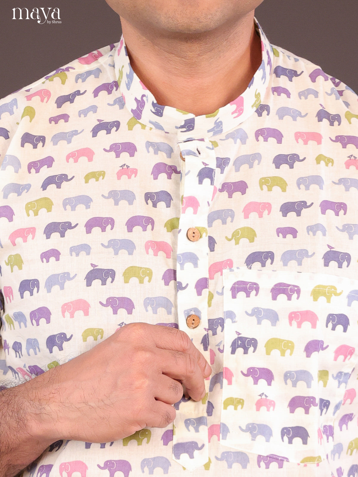 Cream Cotton Printed Short Men Kurta - Shop on Shrus.com