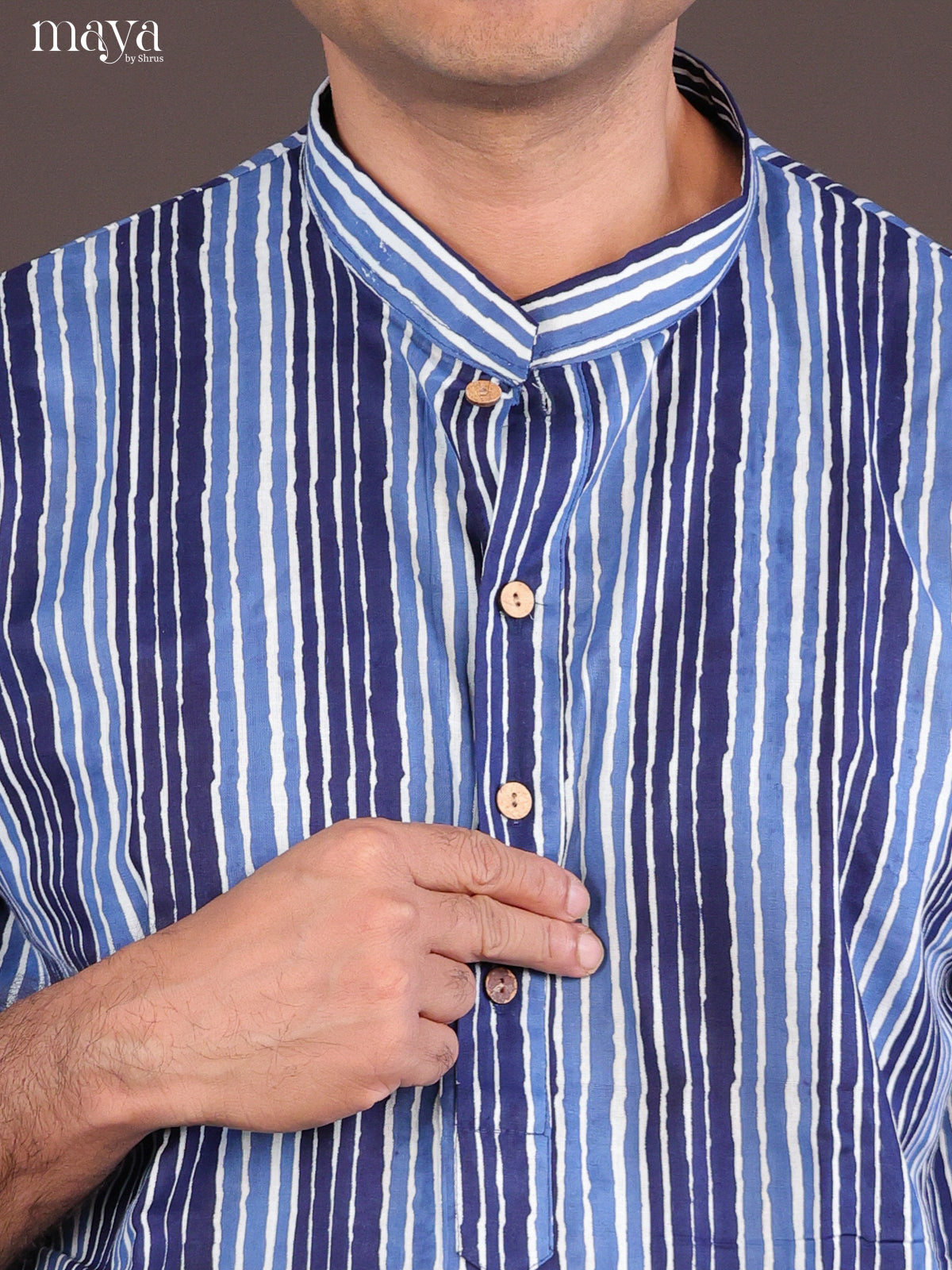 Cream Cotton Block Printed Long Men Kurta - Shop on Shrus.com