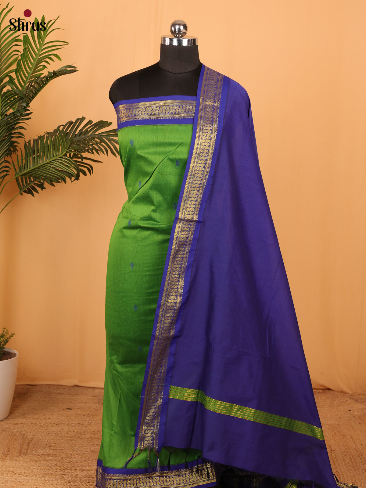 Green & Blue - Kalyani Cotton unstitched Top & Dupatta - MDA10001 - Shop on Shrus.com