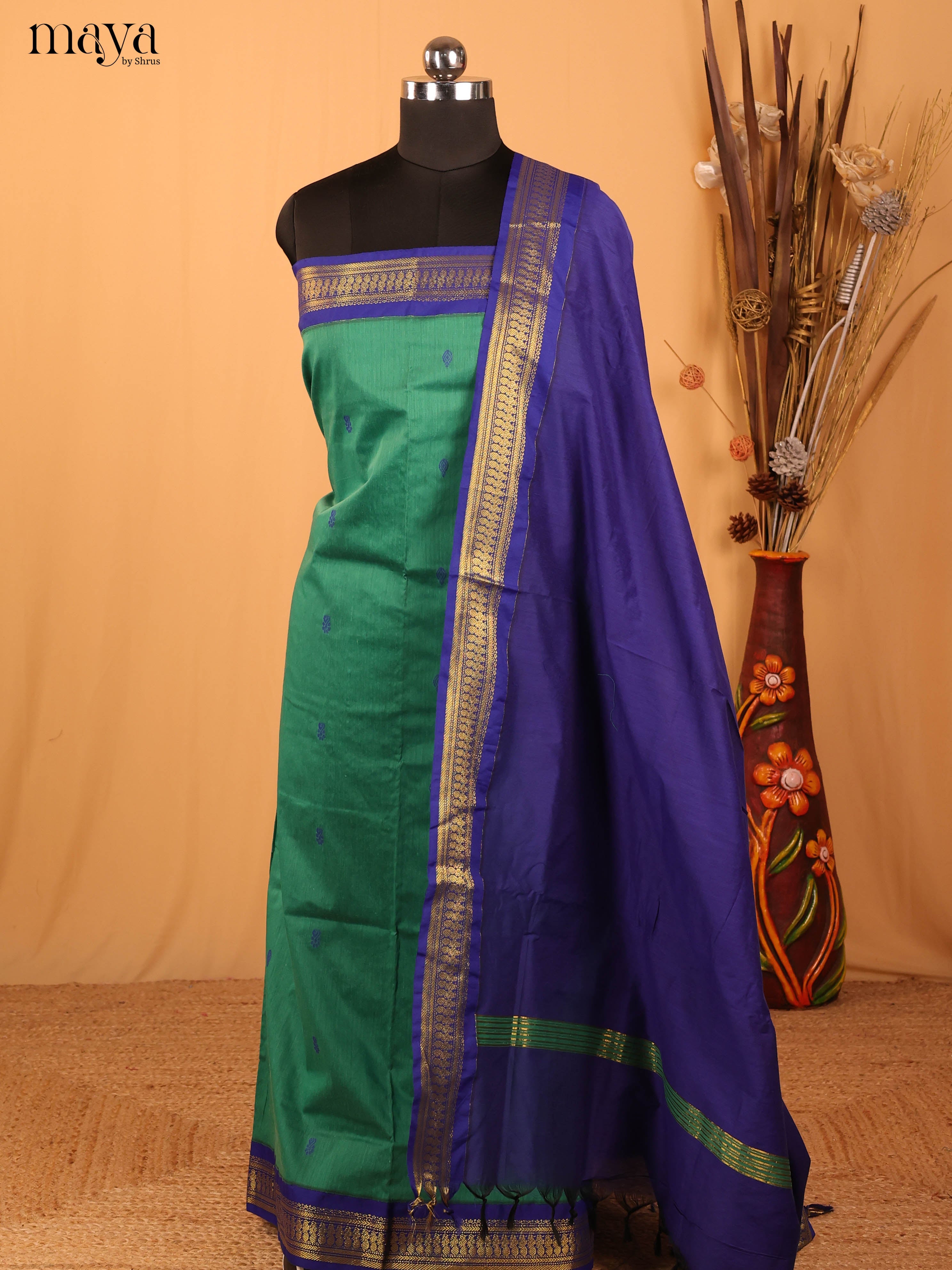 Teal Green & Blue Kalyani Cotton Unstitched Top & Dupatta - MDA10004 - Shop on Shrus.com