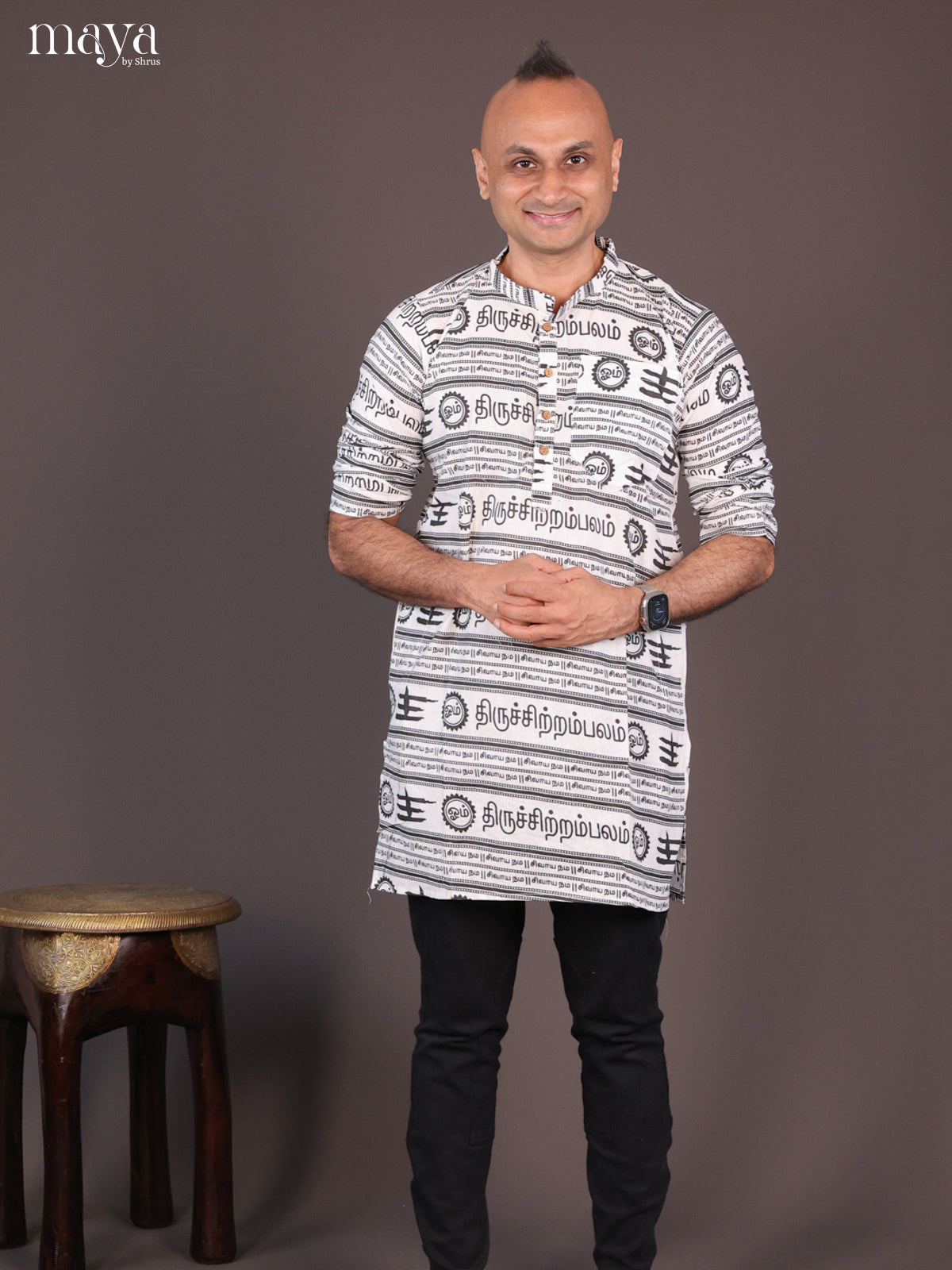 White Cotton Divine printed Short Men Kurta - Shop on Shrus.com