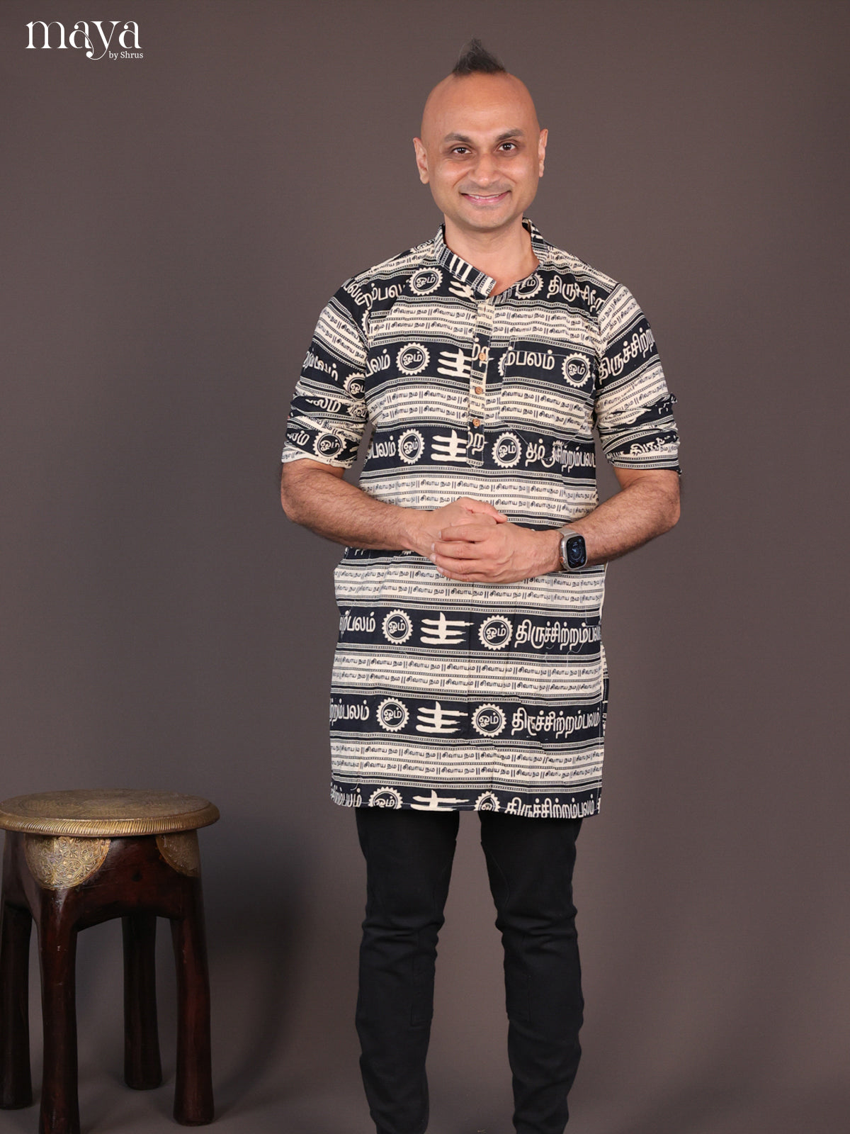 Cream Cotton Divine Printed Short Men Kurta - Shop on Shrus.com