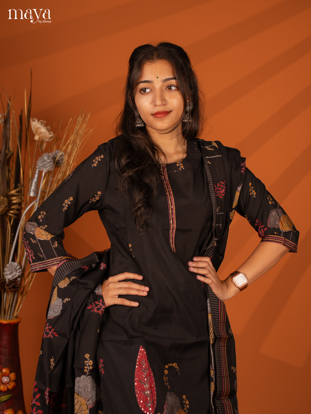 Embroidered Semi Georgette Black 3Pc Salwar Suit- Top, Bottom & Dupatta - Shop on Shrus.com