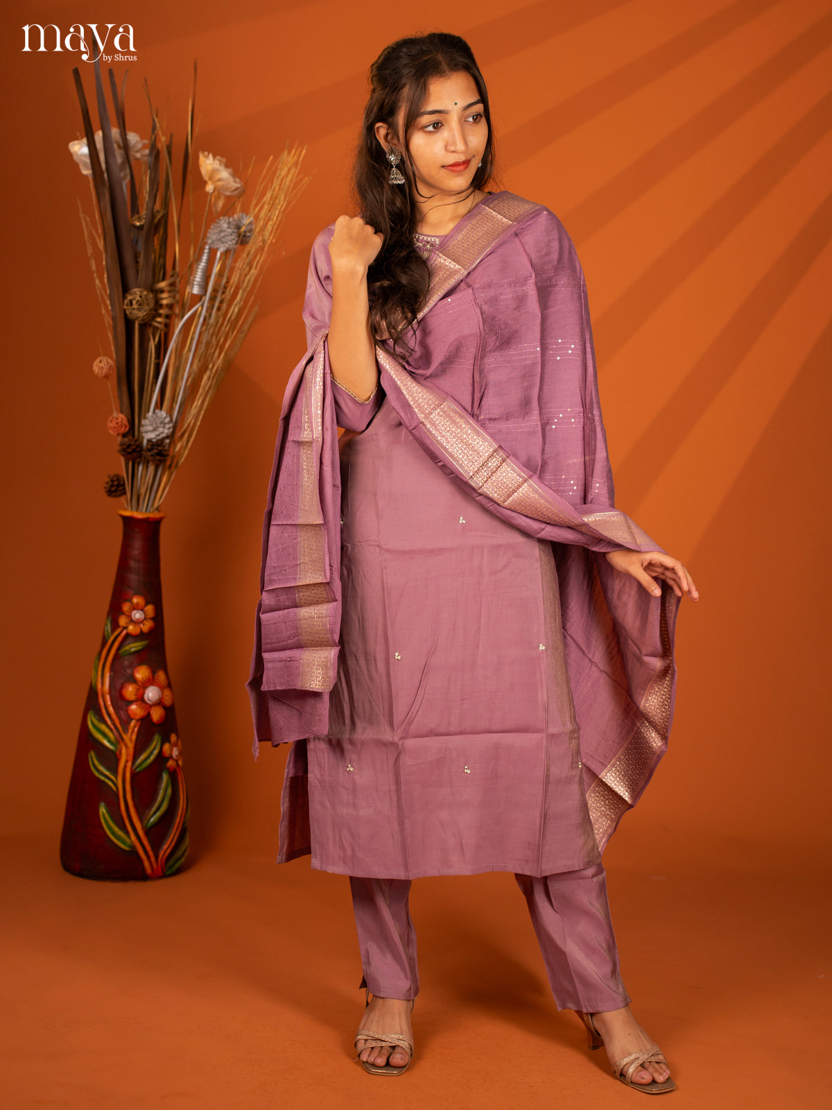 Embroidered Rayon Purple 3Pc Salwar Suit- Top, Bottom & Dupatta - Shop on Shrus.com