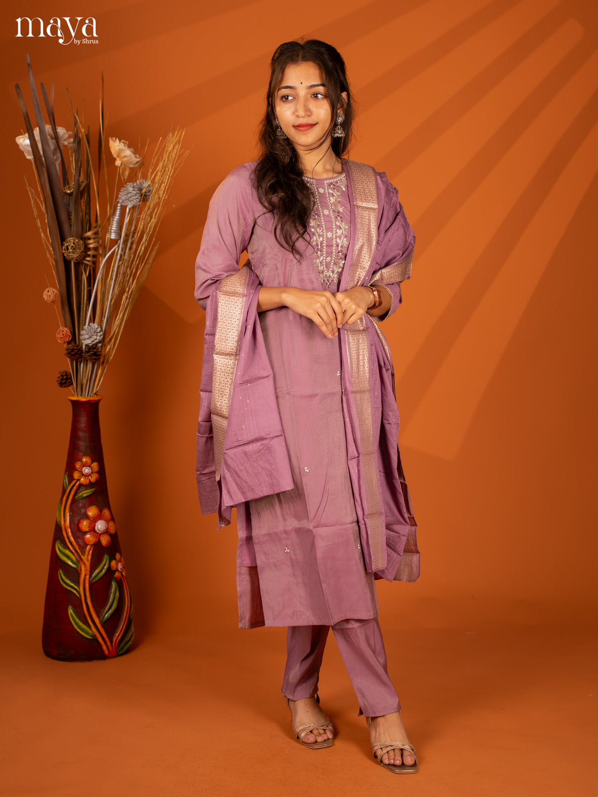 Embroidered Rayon Purple 3Pc Salwar Suit- Top, Bottom & Dupatta - Shop on Shrus.com