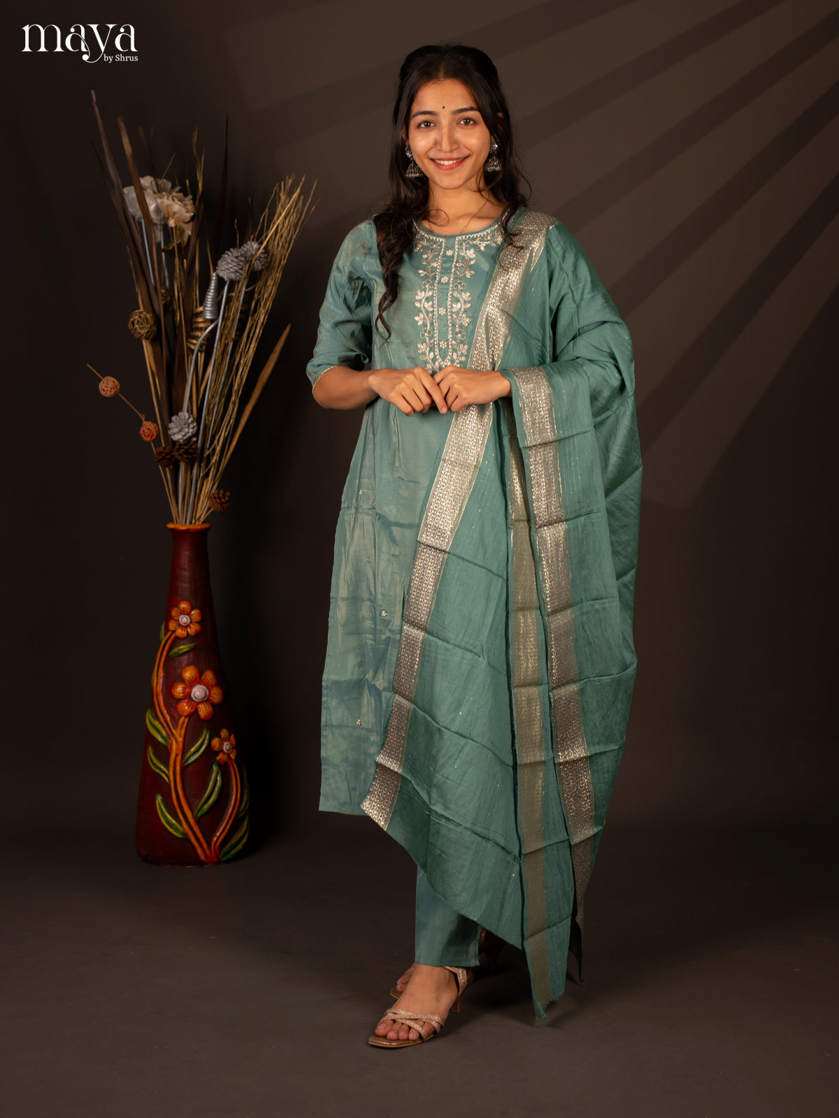 Embroidered Rayon Blue 3Pc Salwar Suit- Top, Bottom & Dupatta - Shop on Shrus.com