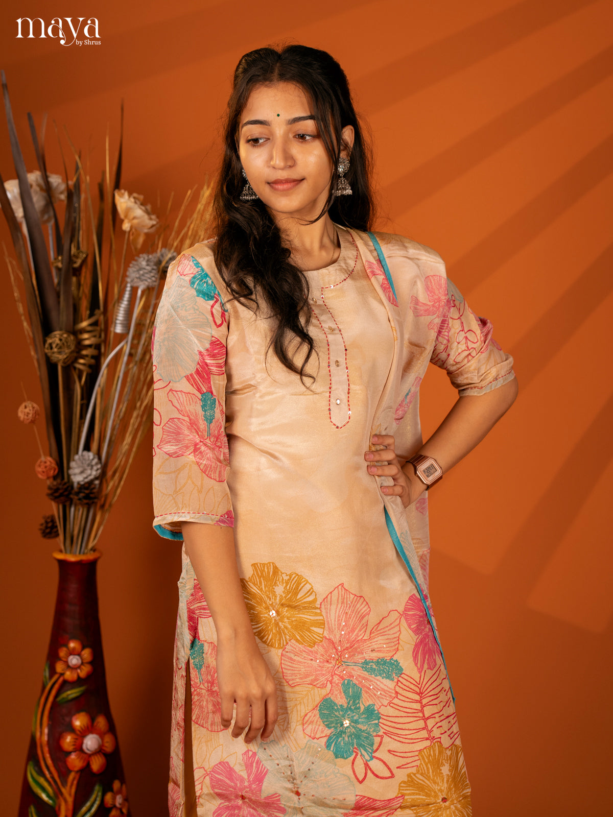 Embroidered Semi Georgette Sandal 3Pc Salwar Suit- Top, Bottom & Dupatta - Shop on Shrus.com