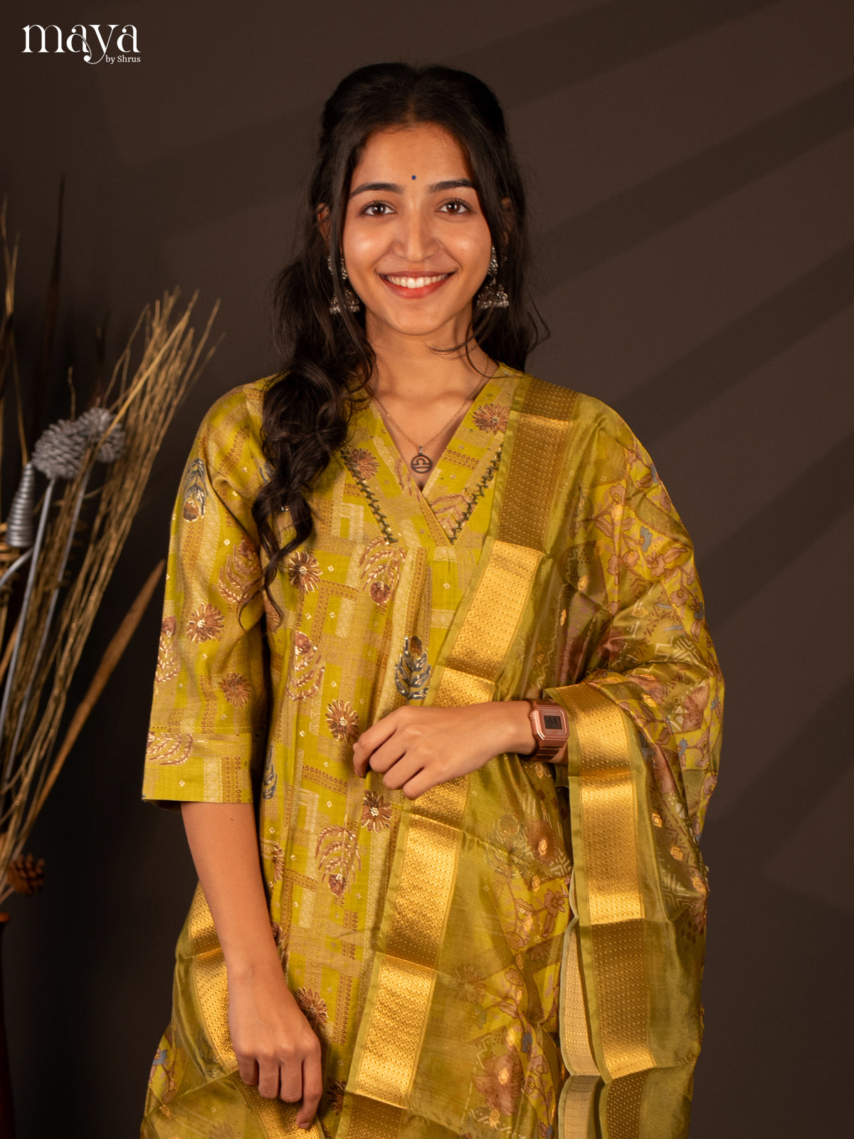 Green Rayon 3 Pc Salwar With Floral Print - Top, Bottom & Dupatta - Shop on Shrus.com