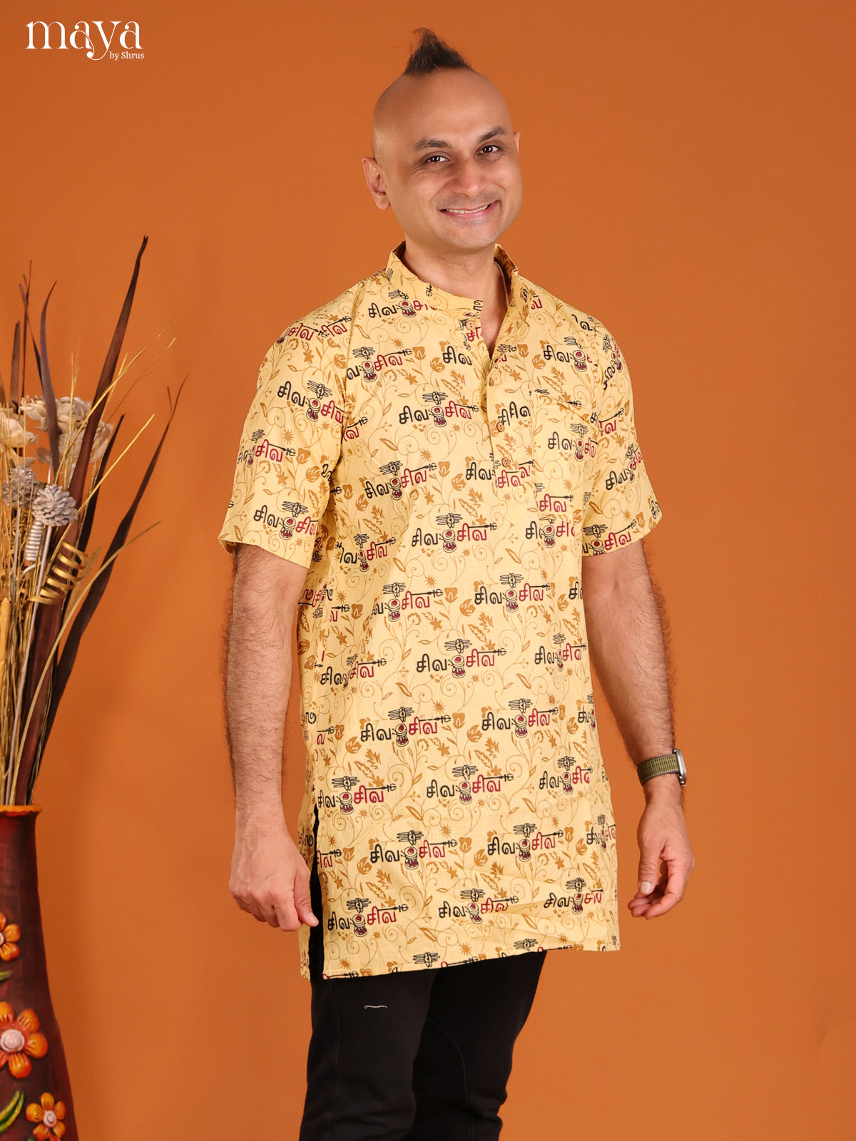 Sandal Cotton Divine Print Short Men Kurta - Shop on Shrus.com
