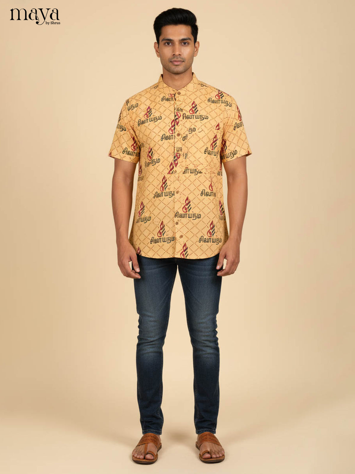 Sandal Cotton Divine Printed Short Men Kurta