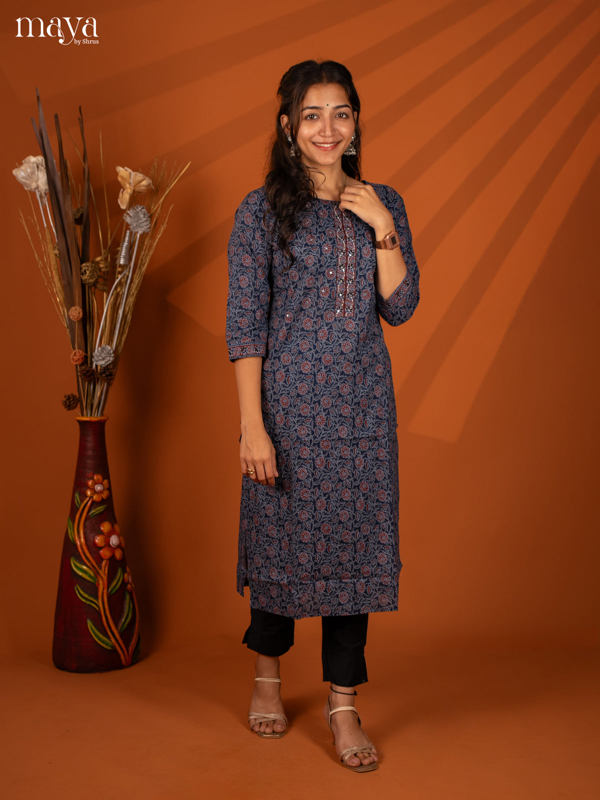 Blue Block Printed Cotton Kurti - Shop on Shrus.com