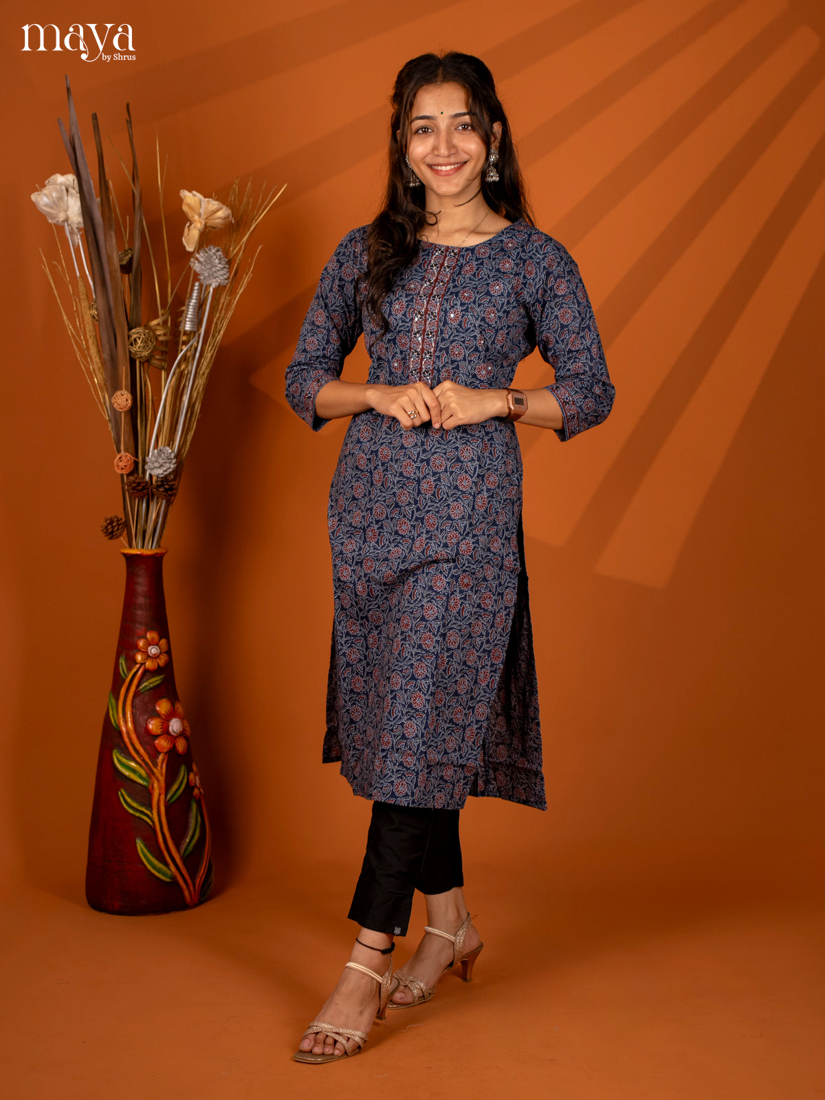 Blue Block Printed Cotton Kurti - Shop on Shrus.com