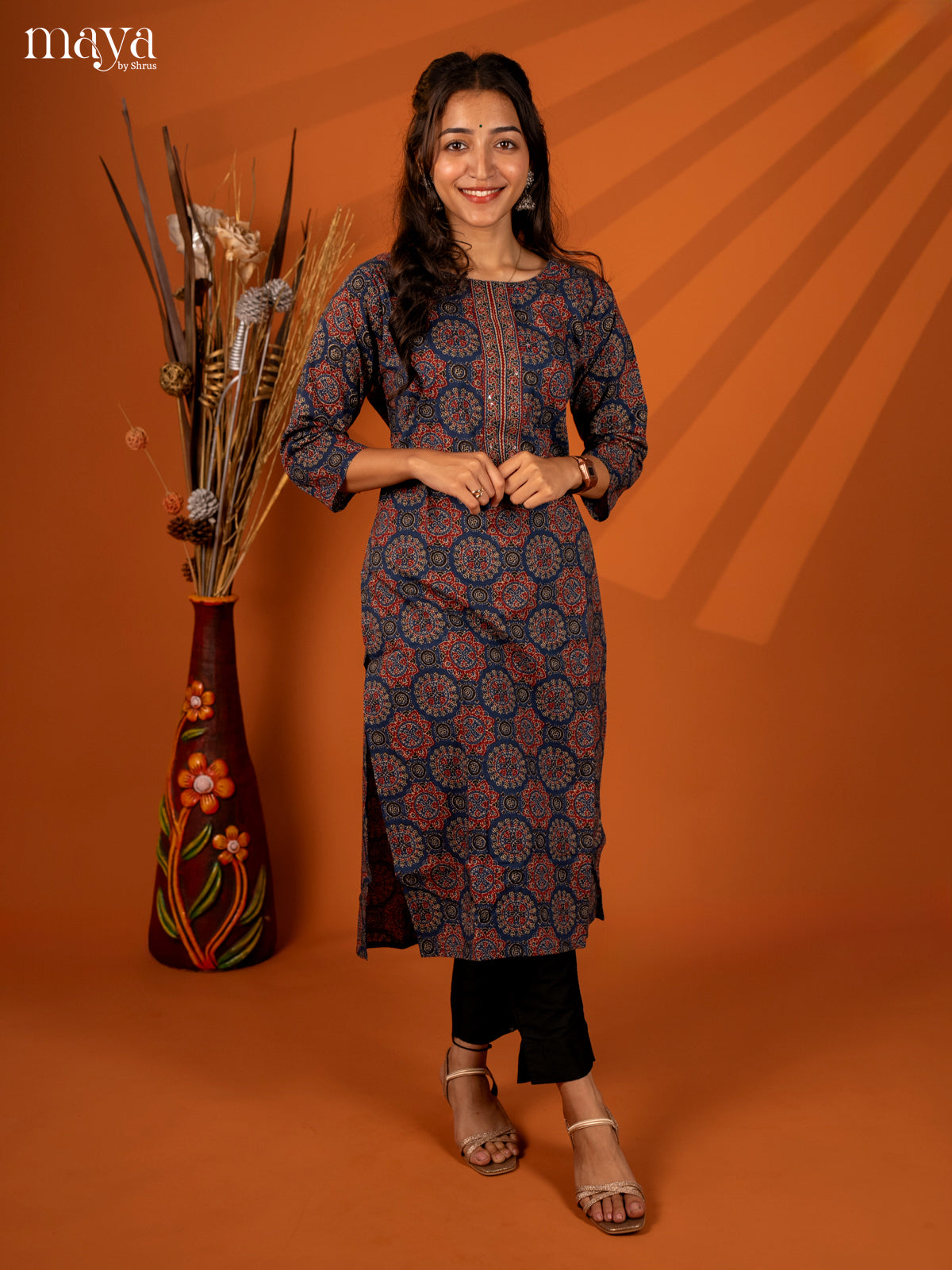 Blue Ajrakh Printed Cotton Kurti - Shop on Shrus.com
