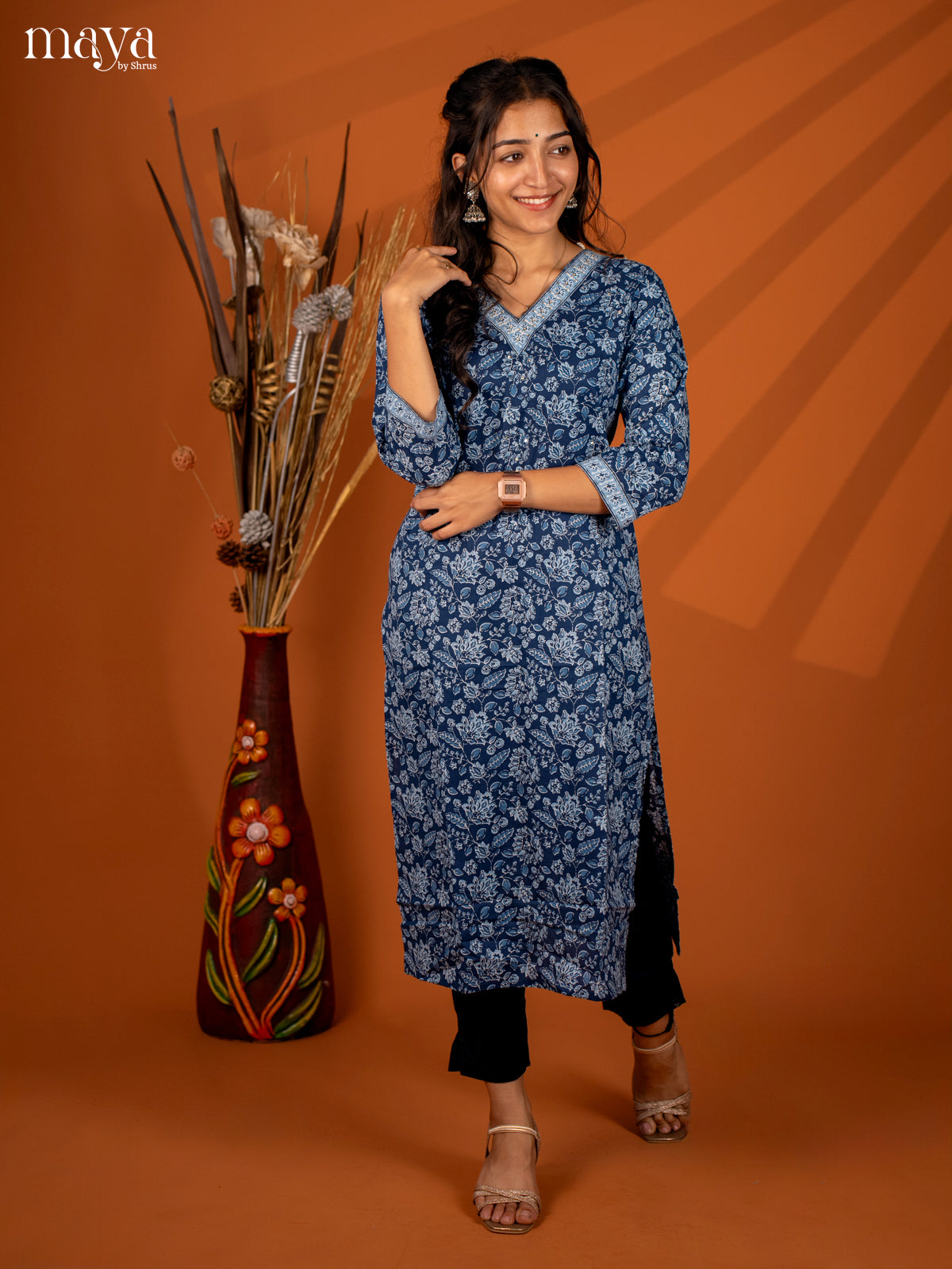 Blue Ajrakh Printed Cotton Kurti - Shop on Shrus.com