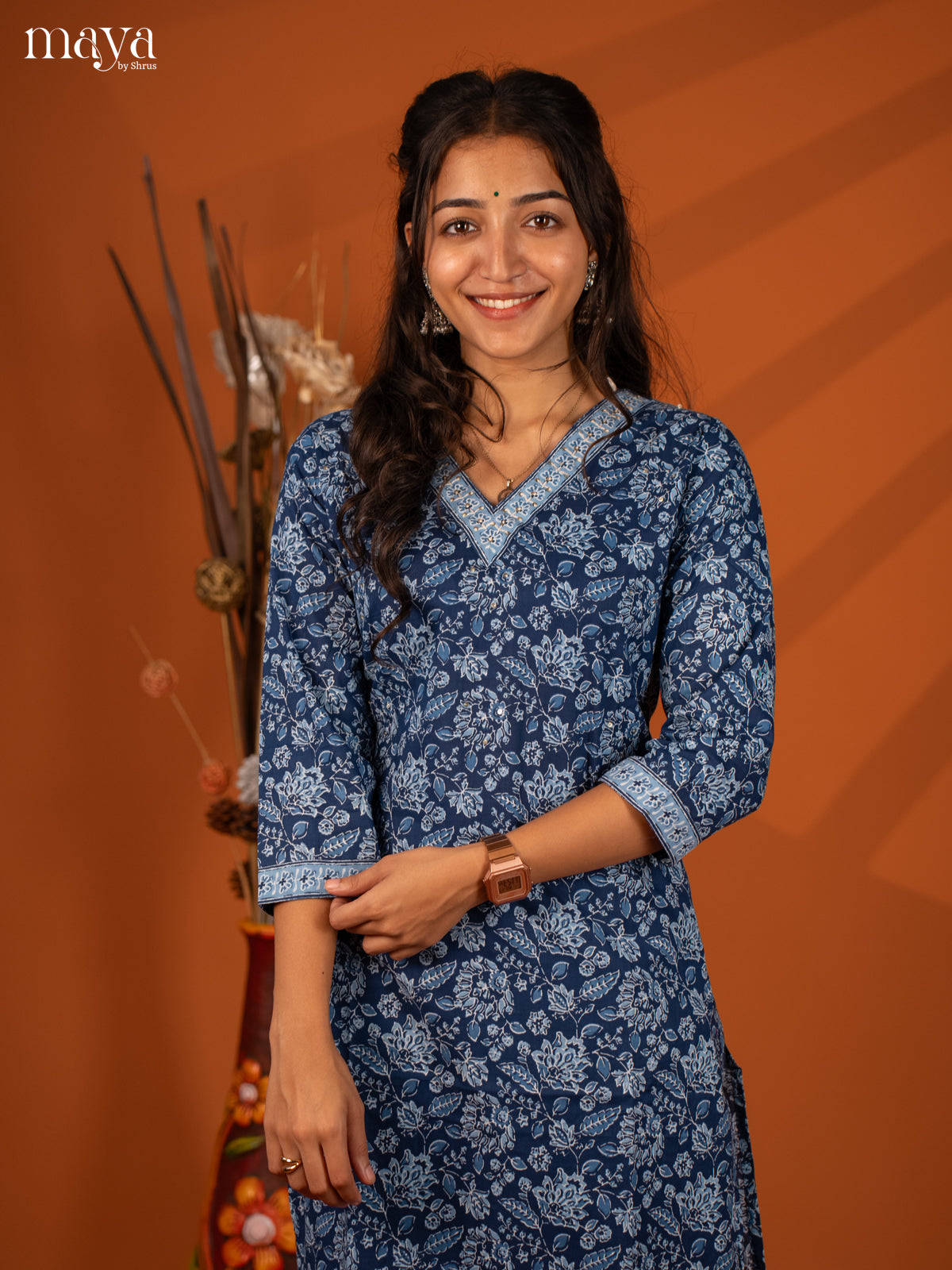 Blue Ajrakh Printed Cotton Kurti - Shop on Shrus.com