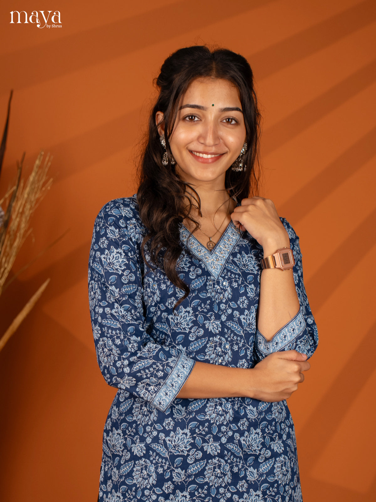 Blue Ajrakh Printed Cotton Kurti - Shop on Shrus.com
