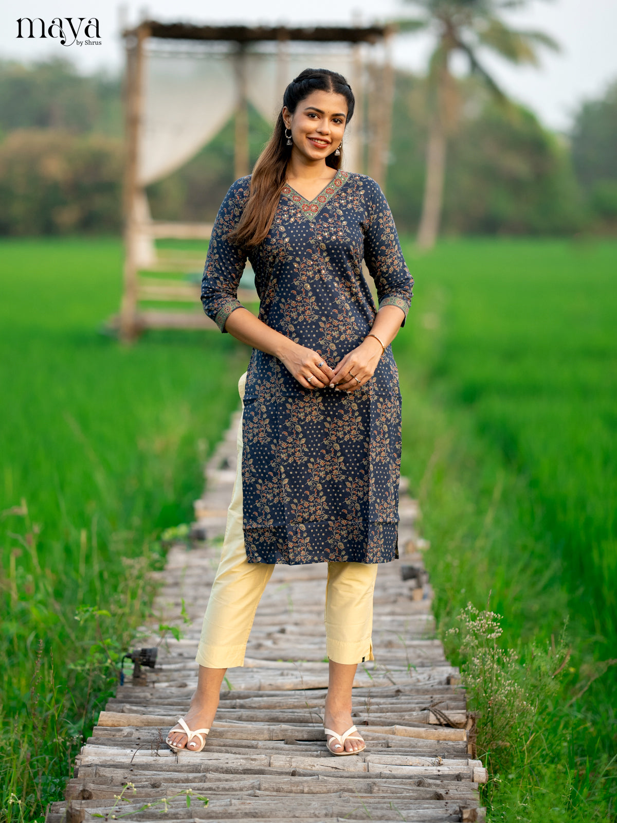 Blue Ajrakh Printed Cotton Kurti - Shop on Shrus.com