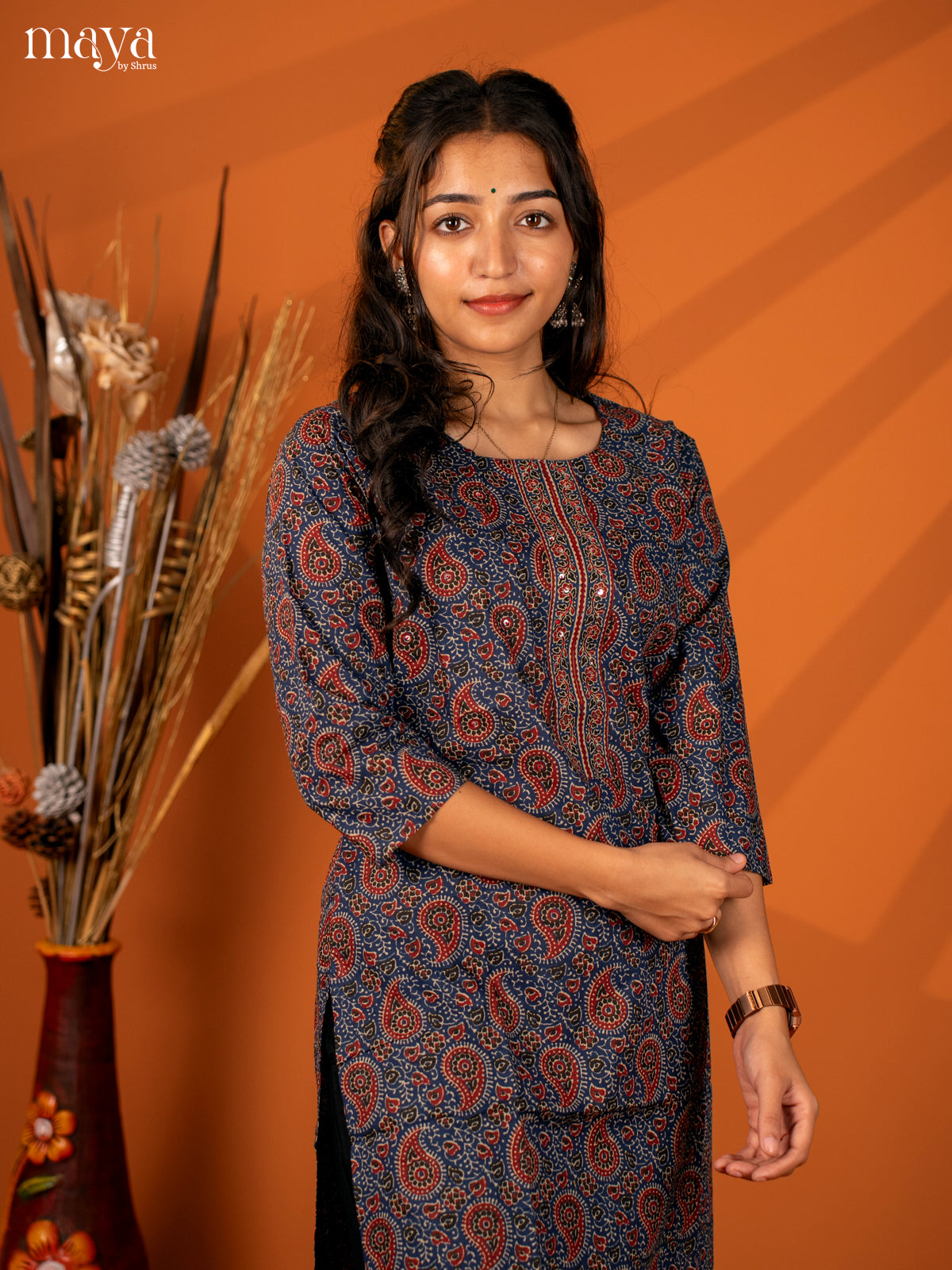 Blue Ajrakh Printed Cotton Kurti - Shop on Shrus.com