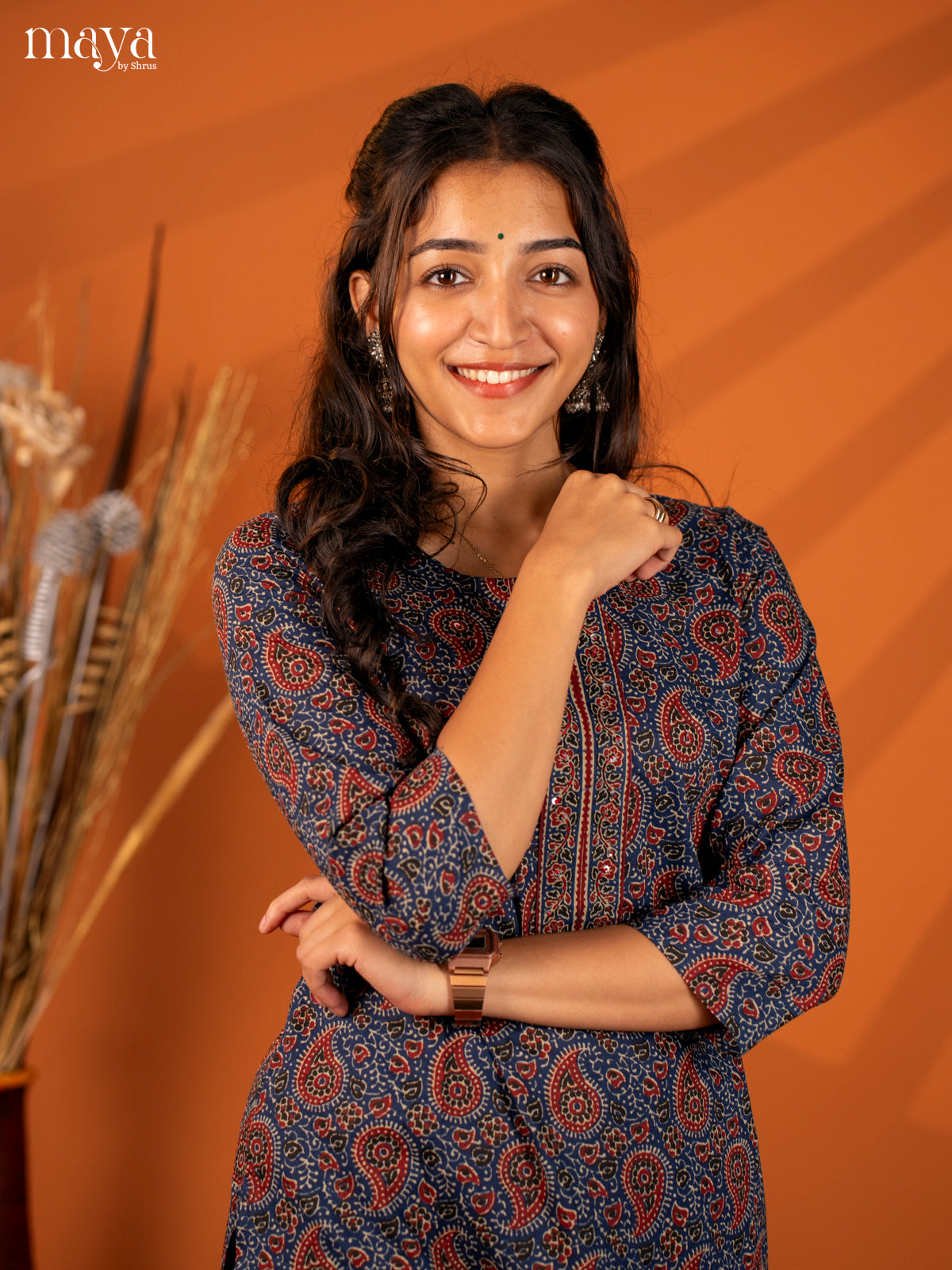 Blue Ajrakh Printed Cotton Kurti - Shop on Shrus.com