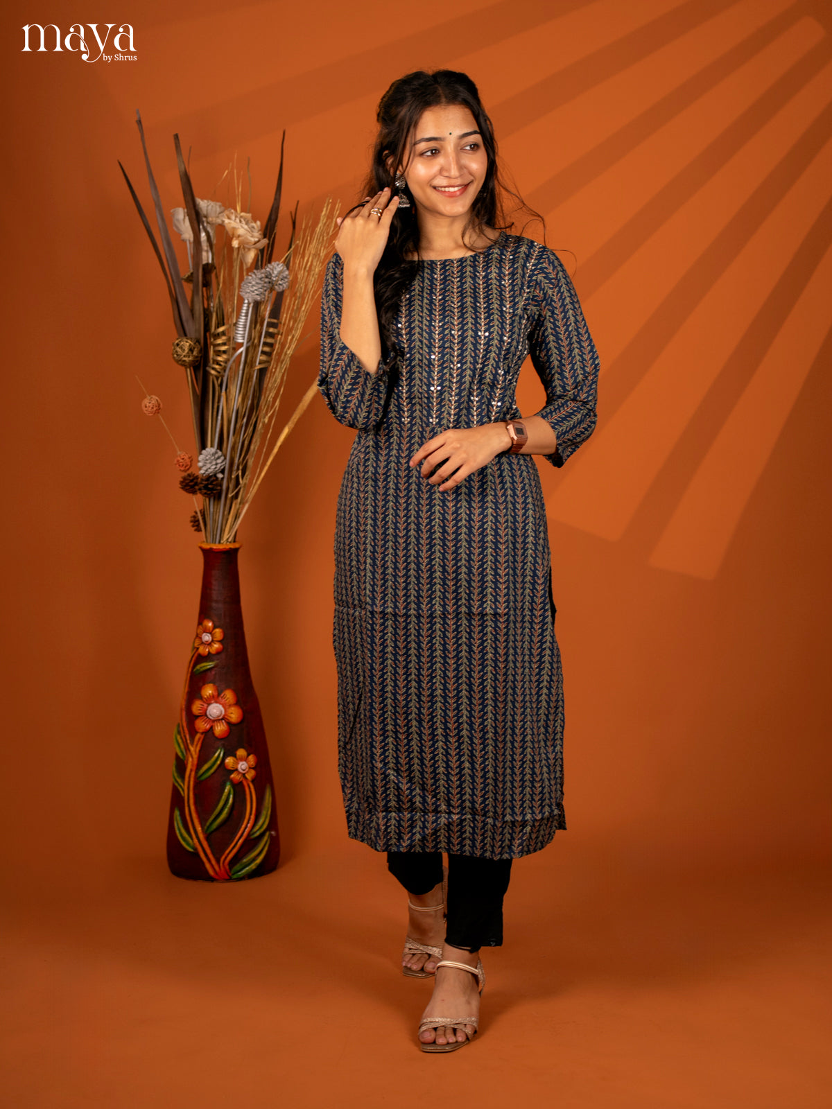 Blue Block Printed Cotton Kurti - Shop on Shrus.com