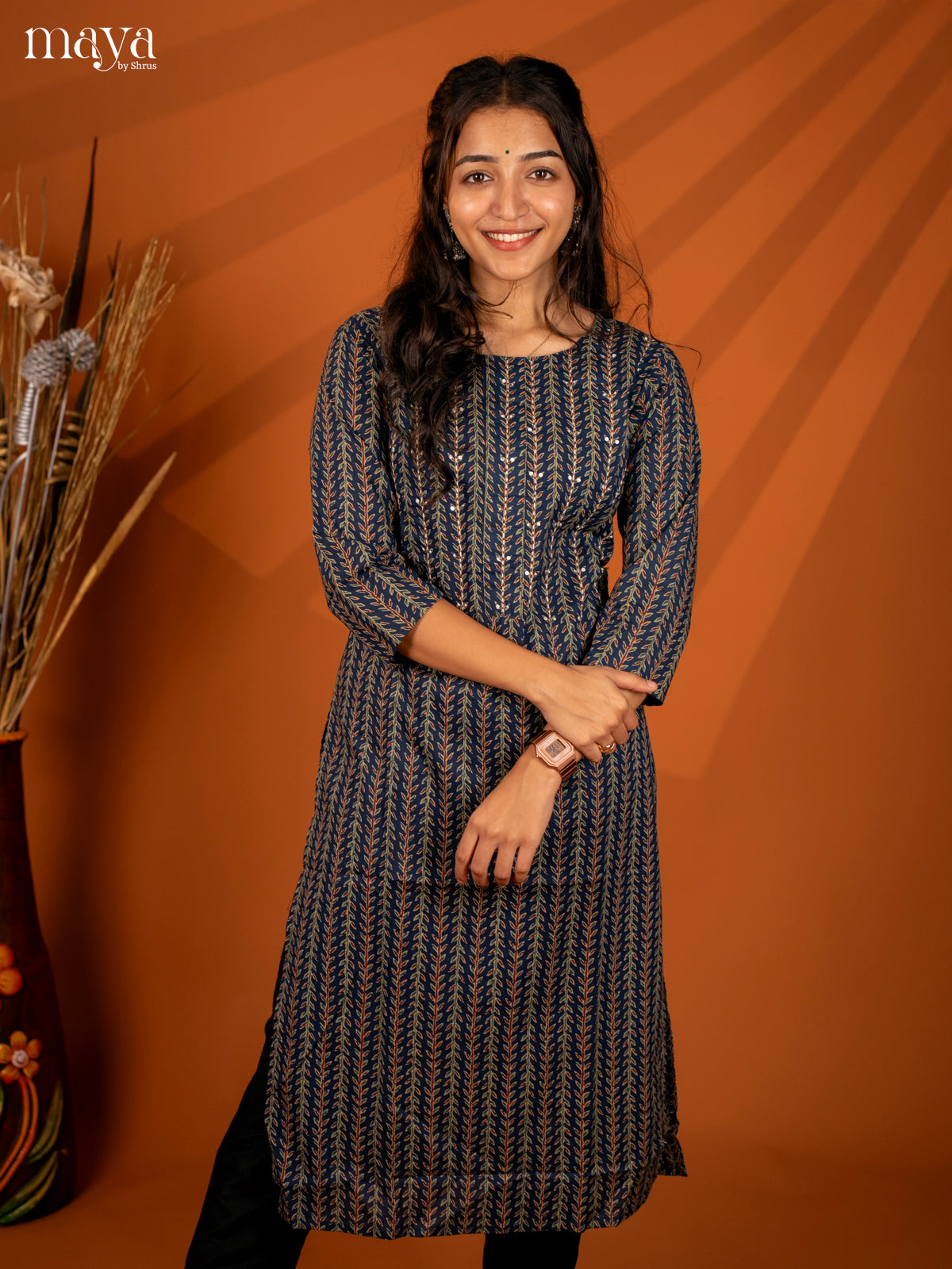Blue Block Printed Cotton Kurti - Shop on Shrus.com