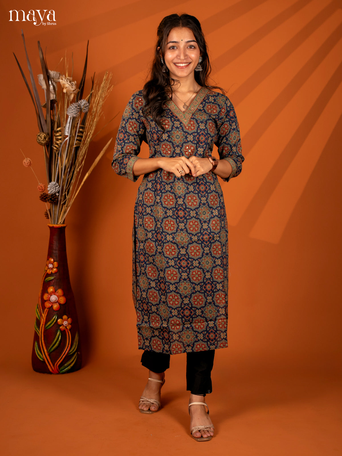 Blue Block Printed Cotton Kurti - Shop on Shrus.com