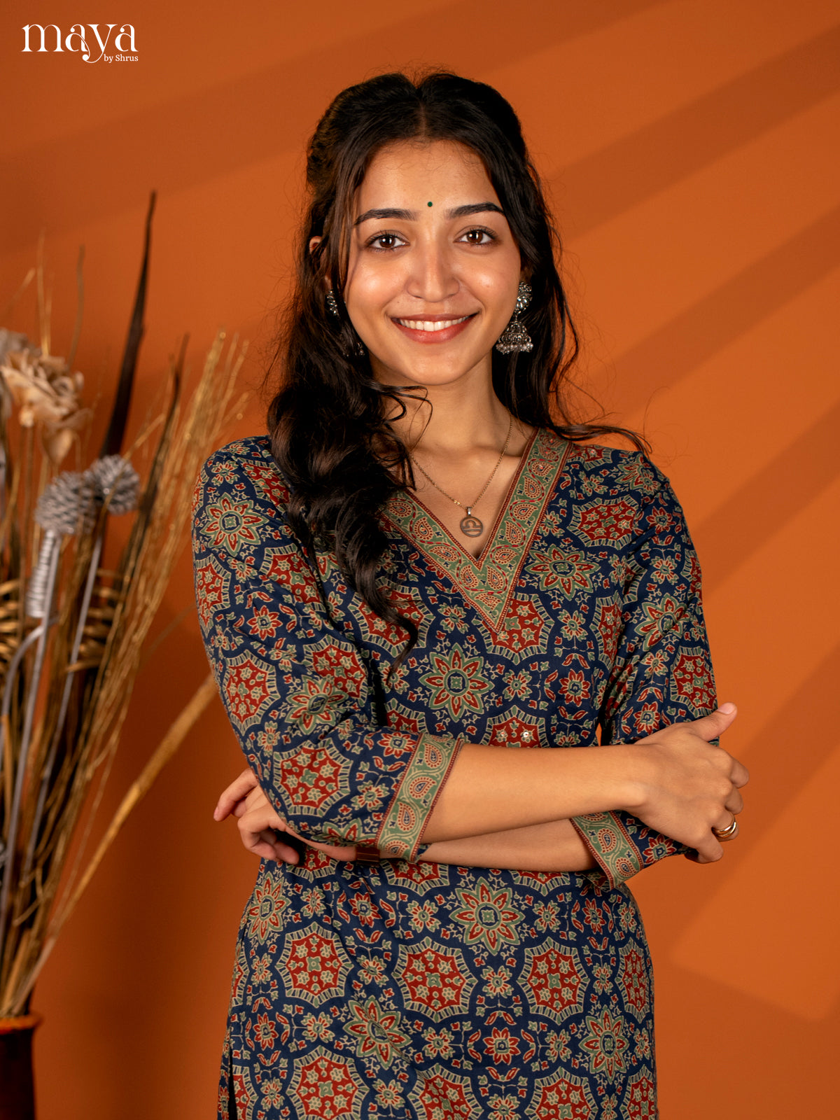 Blue Block Printed Cotton Kurti - Shop on Shrus.com