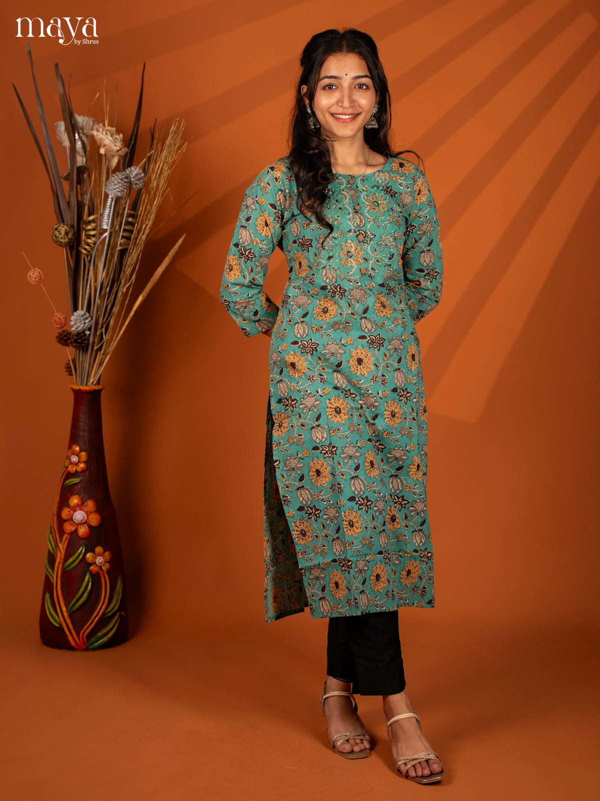Green Floral Printed Cotton Kurti - Shop on Shrus.com
