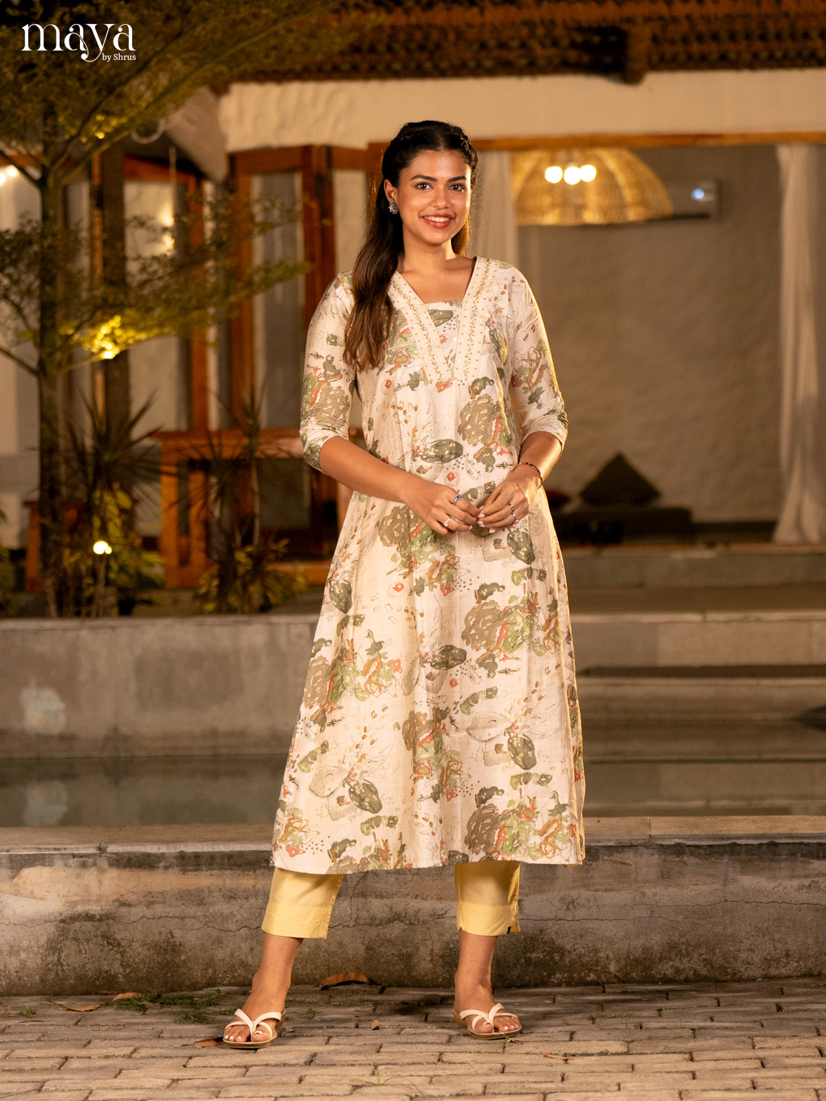 Cream with Yellow Printed Rayon Kurti - Shop on Shrus.com