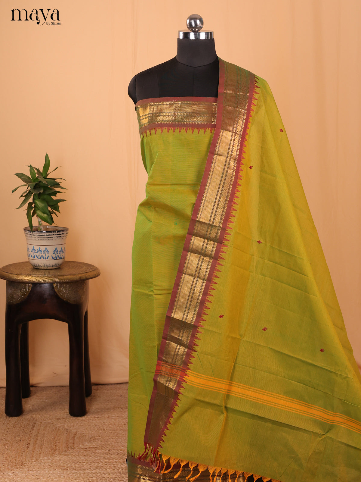 Green & Brown - chettinad top & dupatta comb