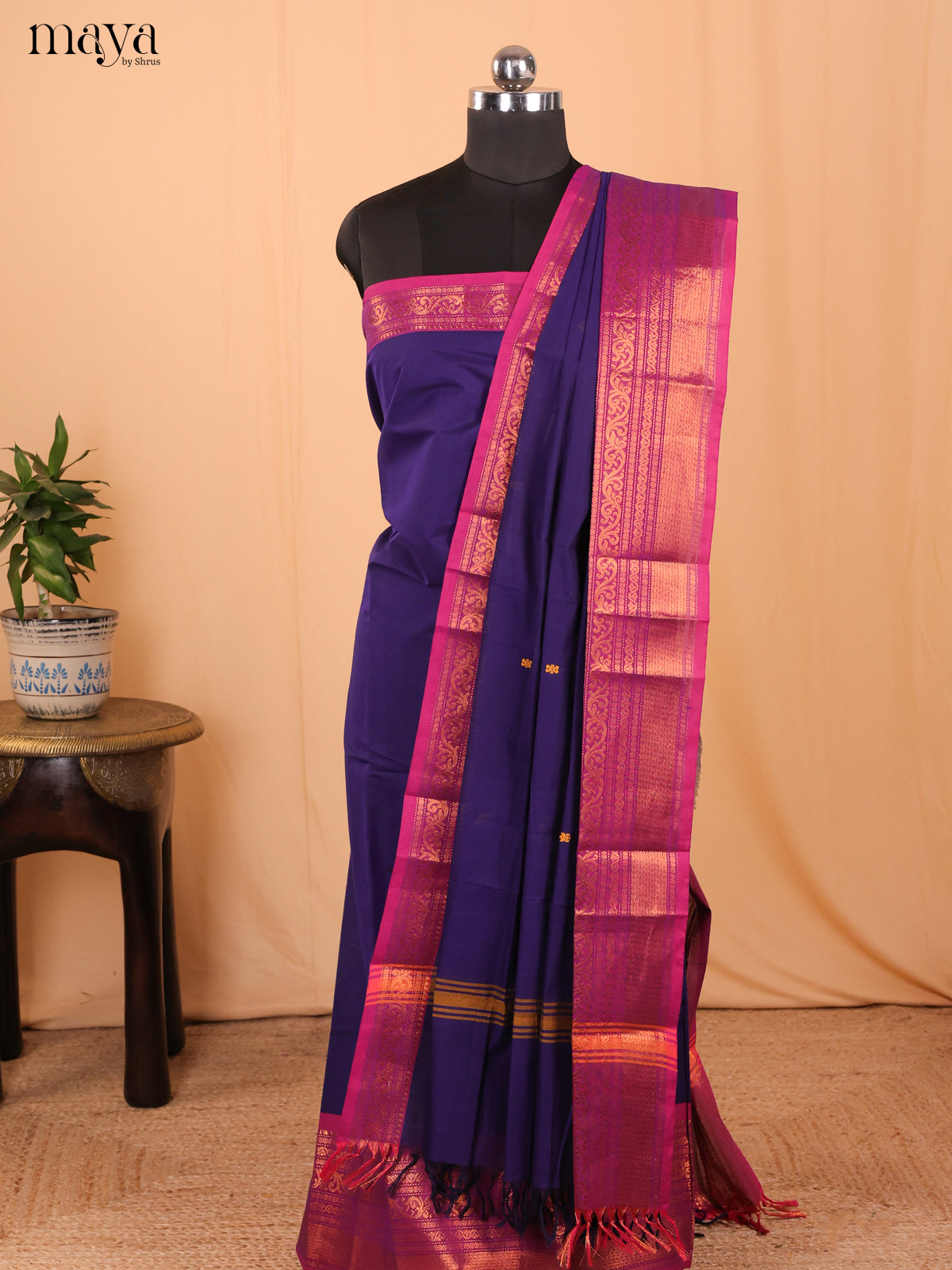 Violet & Majenta - Chettinad Cotton Unstitched Top & Dupatta - MDA24016 - Shop on Shrus.com
