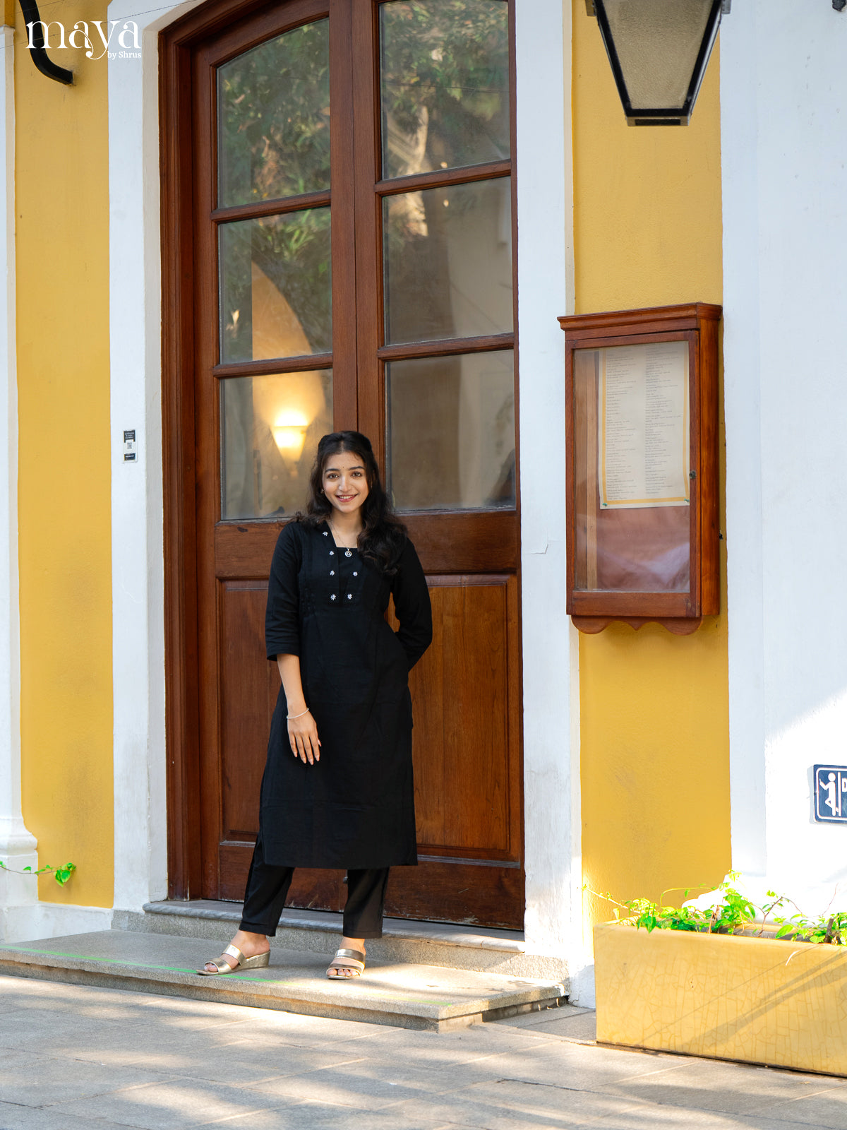 Black Cotton 2Pc Solid Salwar Suit - Top & Bottom - Shop on Shrus.com