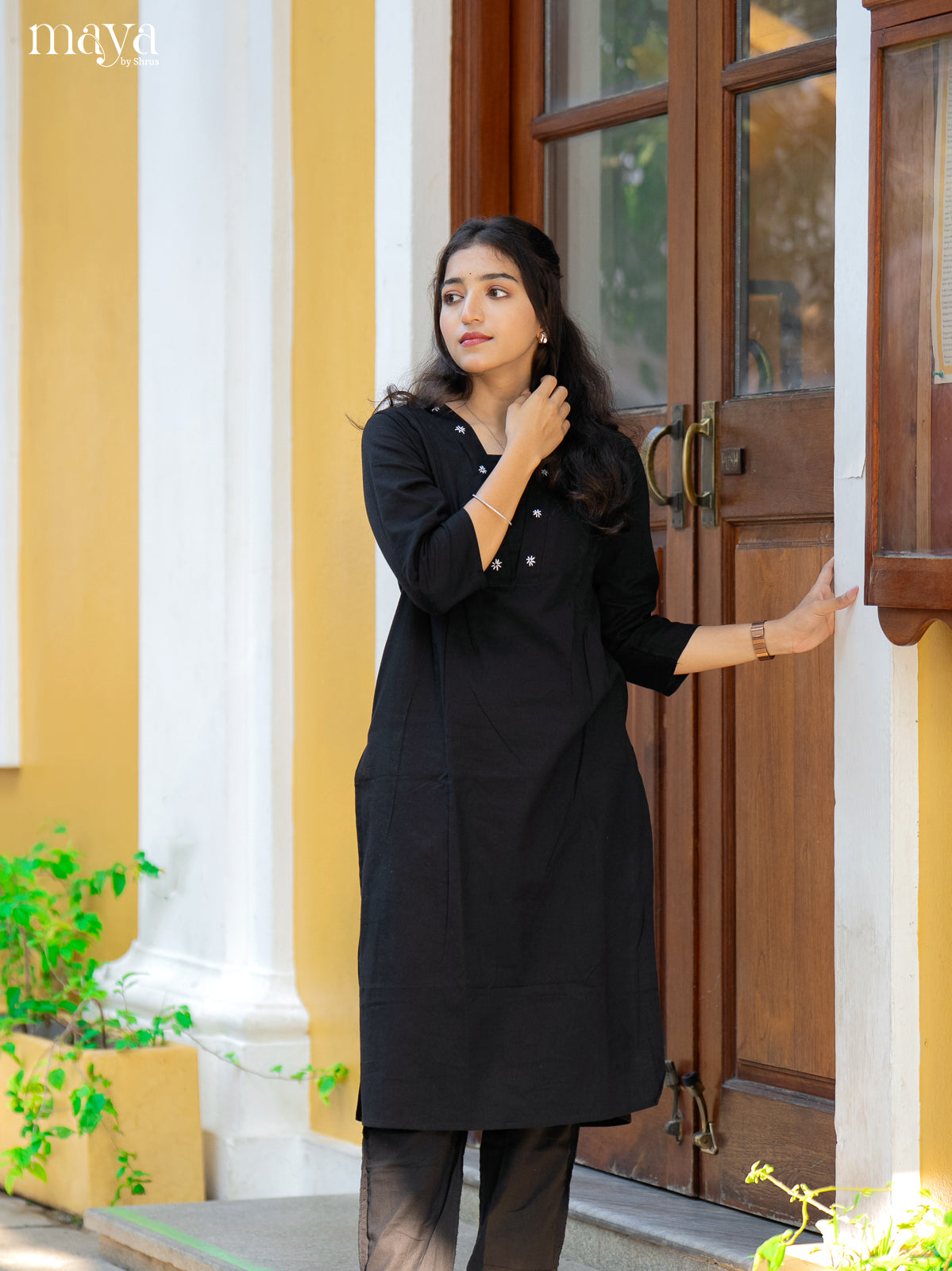 Black Cotton 2Pc Solid Salwar Suit - Top & Bottom - Shop on Shrus.com