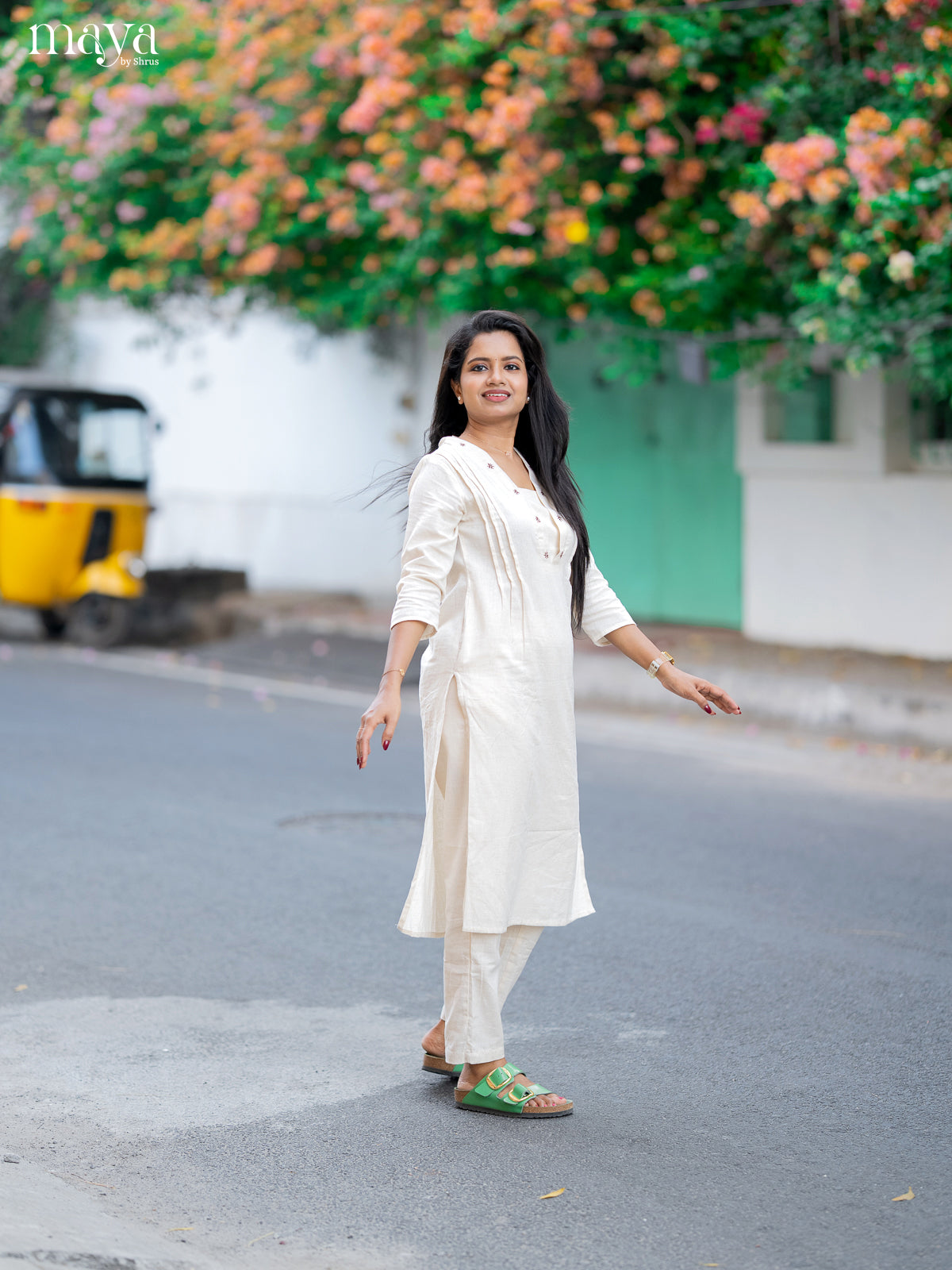 Cream Cotton 2Pc Solid Salwar Suit - Top & Bottom - Shop on Shrus.com