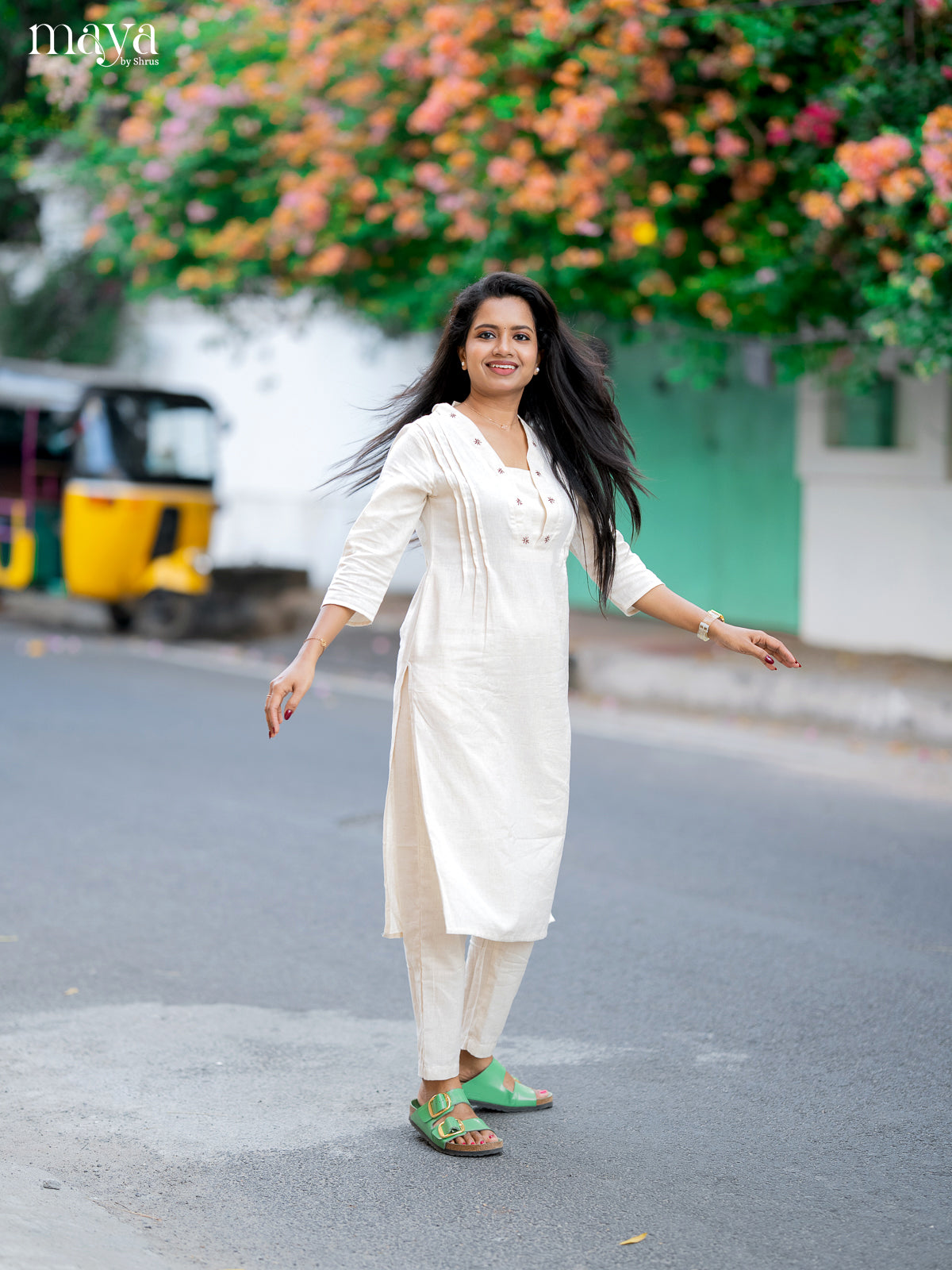 Cream Cotton 2Pc Solid Salwar Suit - Top & Bottom - Shop on Shrus.com