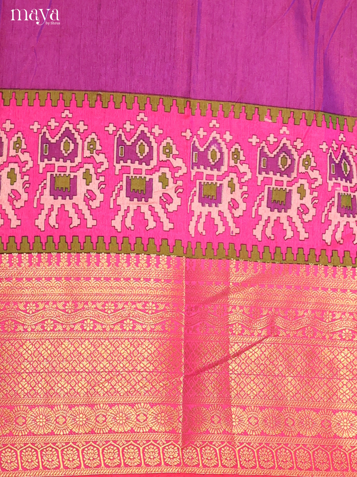 Purple & Pink Semi Patola Unstitched Top, Bottom & Dupatta - MDB12001