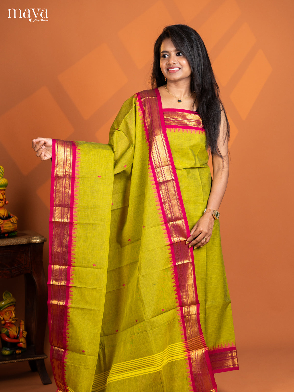 Green with Pink chettinad top & dupatta - MDD17027
