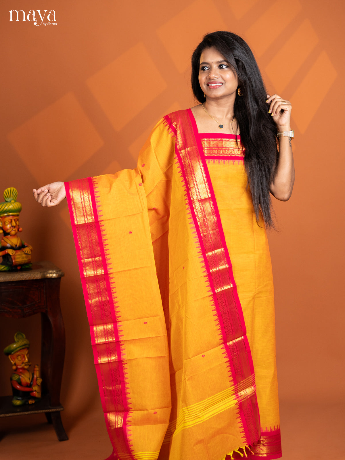 Dual Tone Lime yellow with Pink chettinad top & dupatta - MDD17028