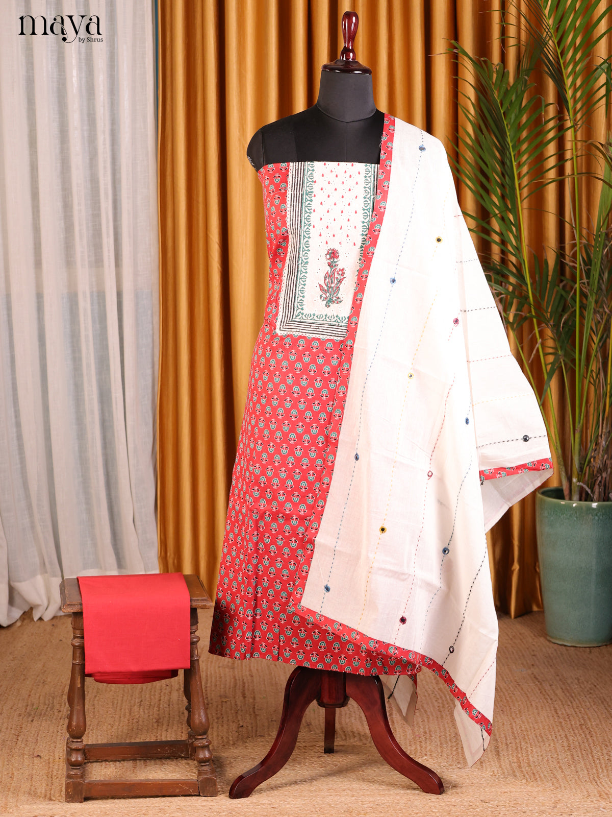 Red & Cream - Cotton salwar