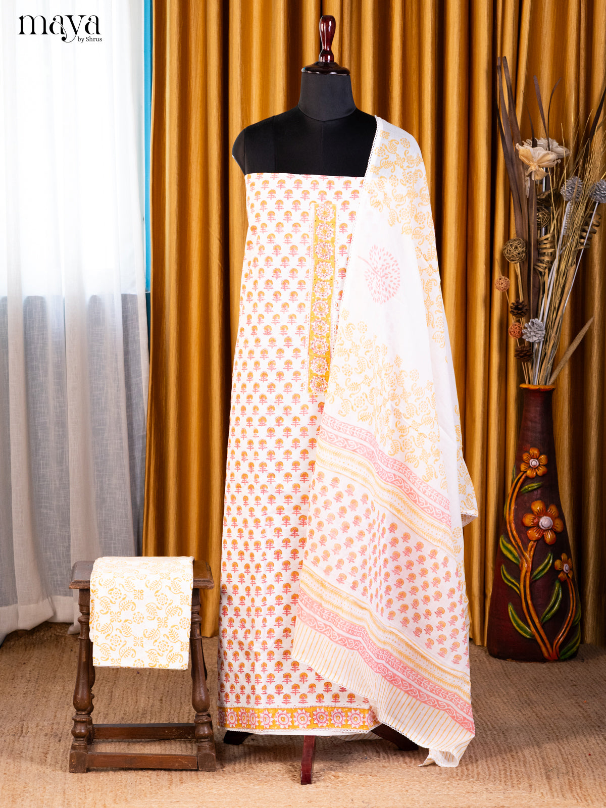 Cream & Pink - Cotton salwar