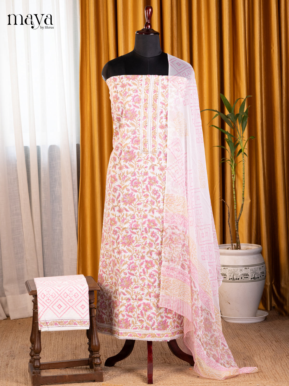 Cream & Pink - Cotton salwar