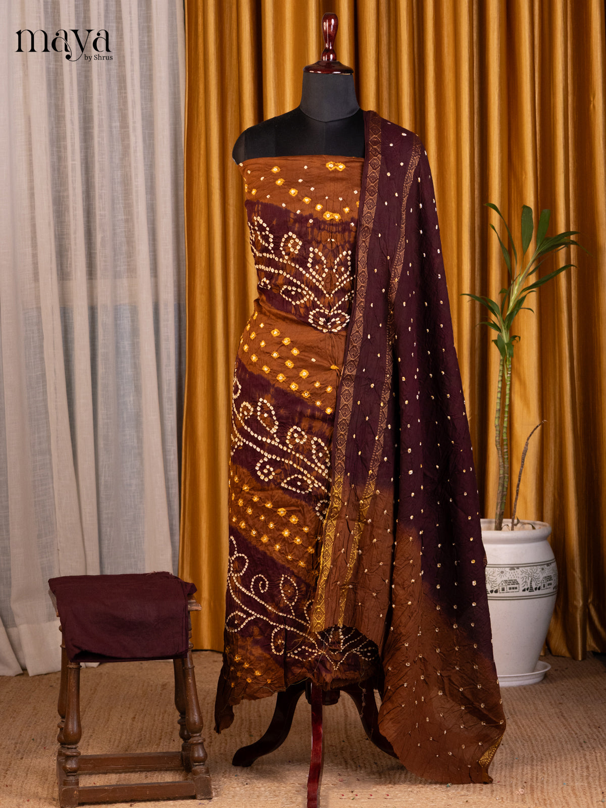 Lite & Dark Brown- Bandhini salwar Unstitch