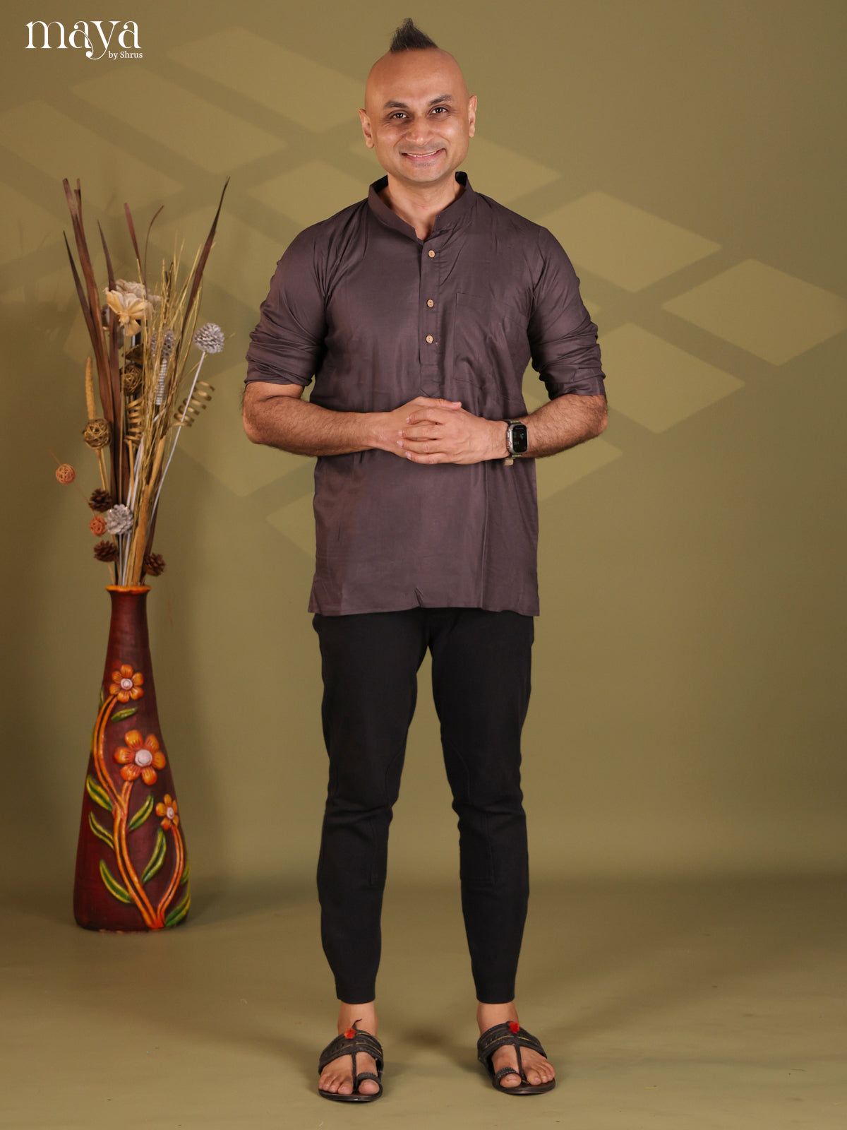 Aesthetic Elephant Grey Rayon Solid Kurta For Men