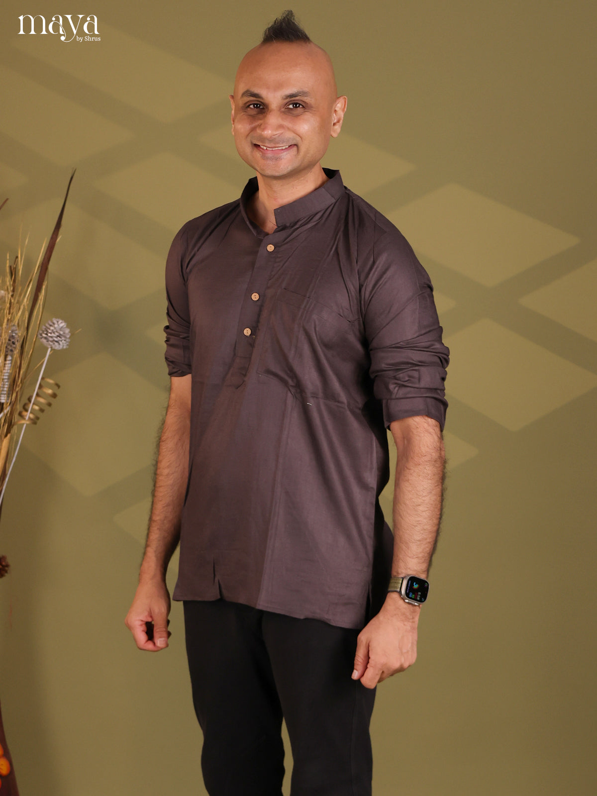 Aesthetic Elephant Grey Rayon Solid Kurta For Men