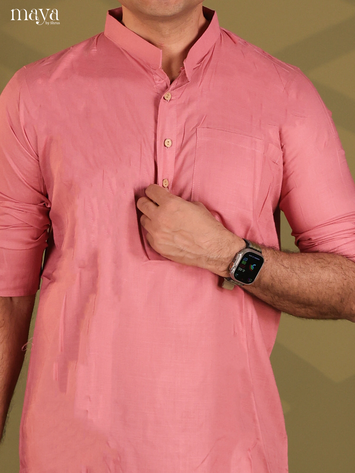 Classic Pastel Pink Rayon Solid Kurta For Men
